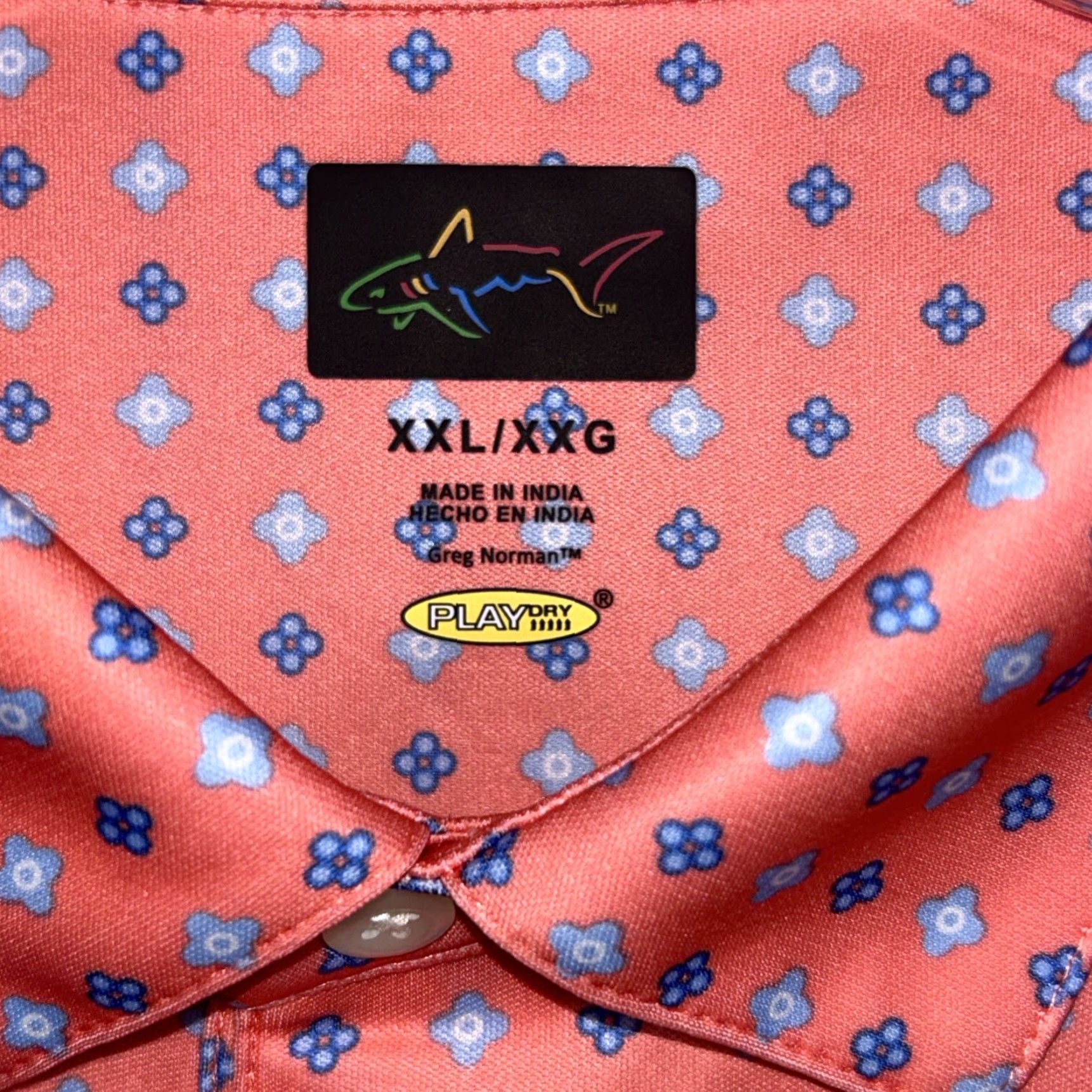 Vintage Greg Norman Mens XXL Golf Polo Salmon Floral Pattern Performance Stretch PlayDry Size US XXL / EU 58 / 5 - 3 Thumbnail