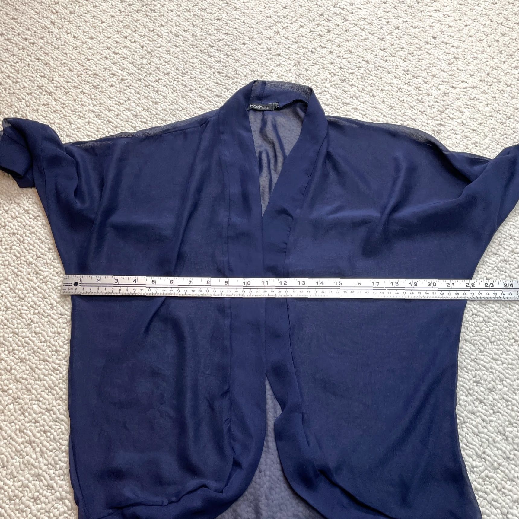 Boohoo VINTAGE Boohoo Kimono Top Shirt Womens Small Open Front Sheer 3/4 Sleeve Navy Blue Light Blue Size S / US 4 / IT 40 - 5 Thumbnail