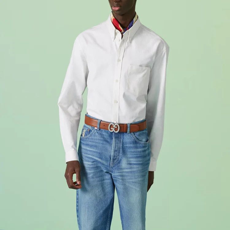 Gucci o1la5ras0426 Oxford Cotton Shirt With Embroidered in White Size US M / EU 48-50 / 2 - 3 Thumbnail
