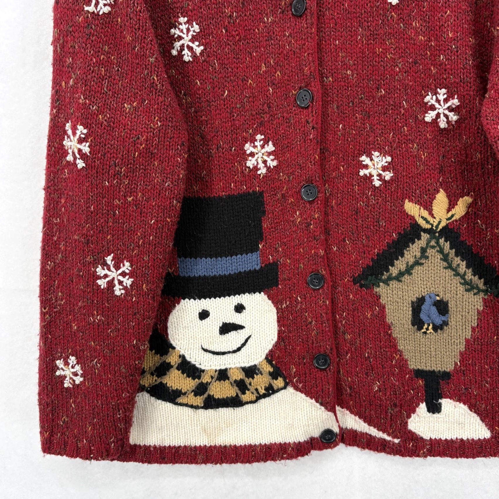 Vintage C.J. Banks Cardigan Sweater Womens 2X Red Chunky Knit Hand Embroidered Snowman Size XXL / US 16-18 / IT 52-54 - 3 Thumbnail