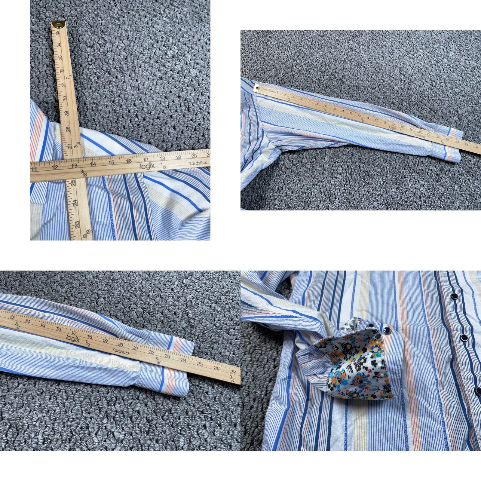 Robert Graham Robert Graham Shirt Adult Medium Blue White Floral Flip Cuff Striped Pattern Size US M / EU 48-50 / 2 - 8 Thumbnail
