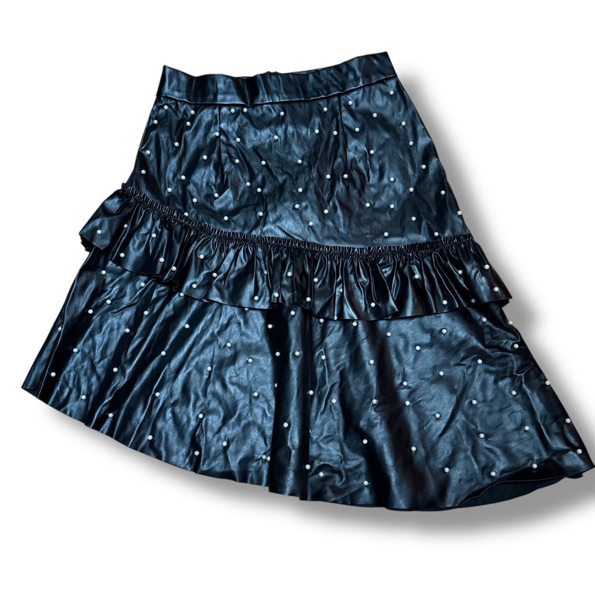 Other Faux leather pearl detail asymmetrical ruffle skirt Size 28" / US 6 / IT 42 - 2 Thumbnail