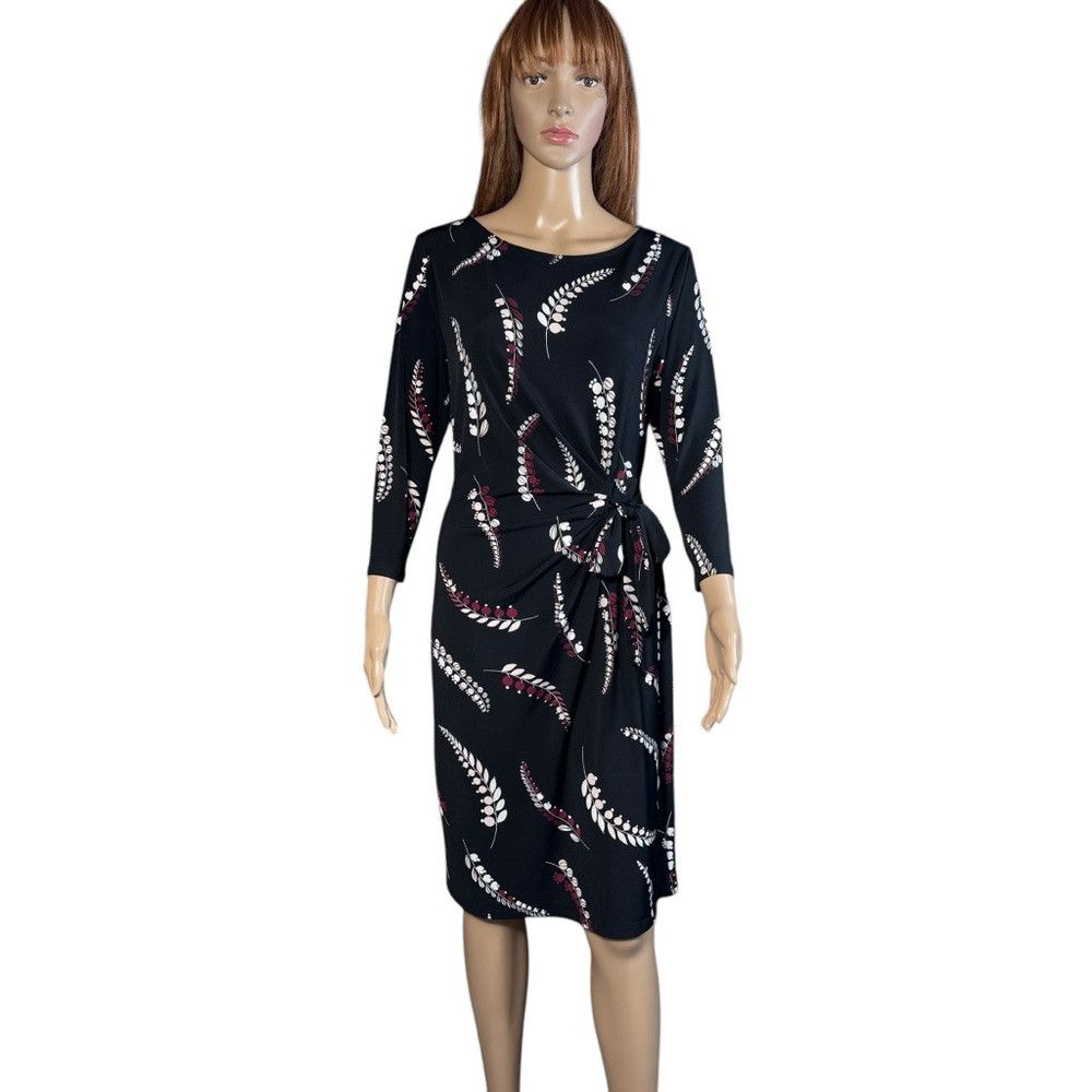 Ann Taylor Ann Taylor Black Floral Print 3/4 Sleeve Side Tie Dress Siz Size S / US 4 / IT 40 - 1 Thumbnail