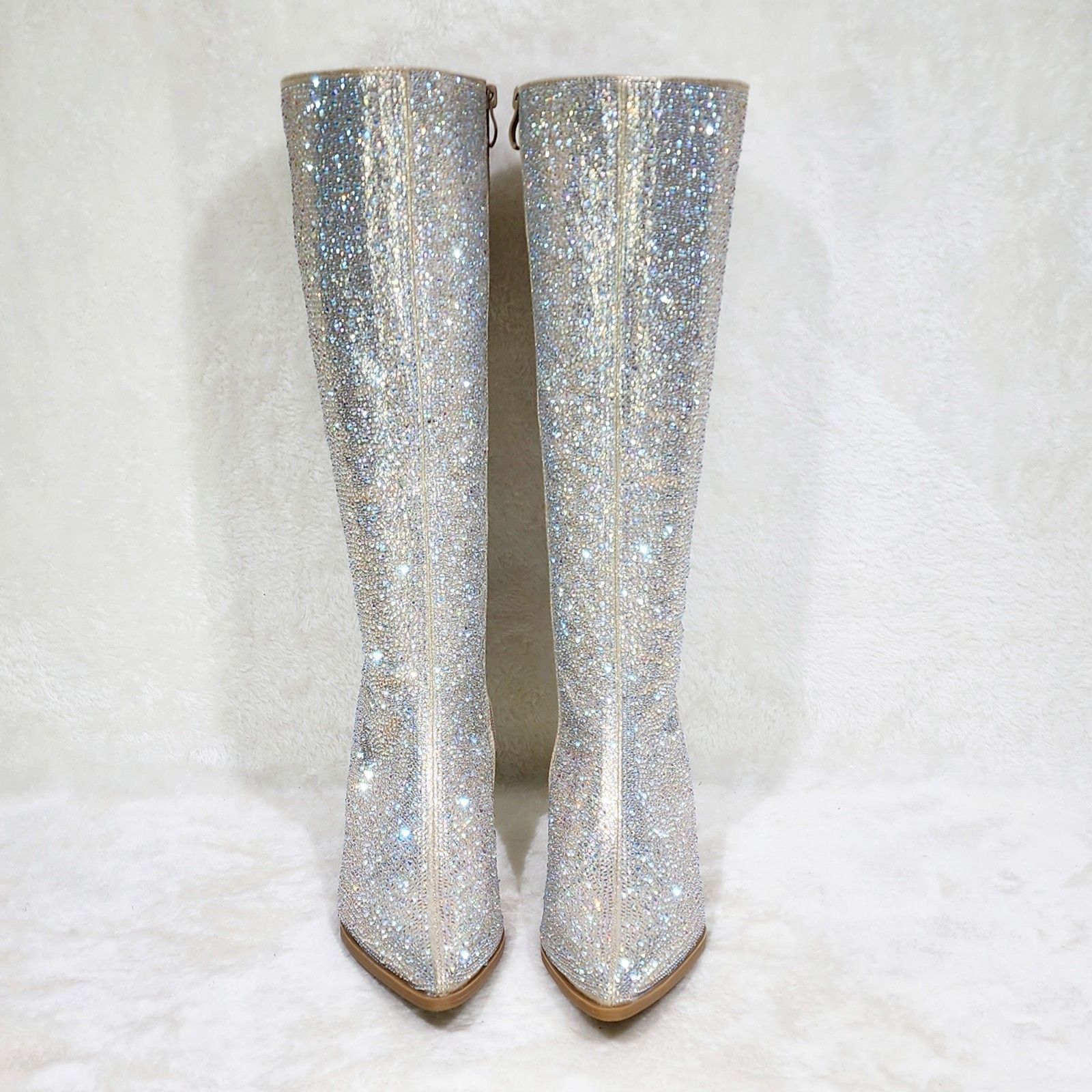 Other Gold Rhinestone Knee Boots 2.5" Kitten Heels Wide Friendly Size US 8 / IT 38 - 9 Thumbnail