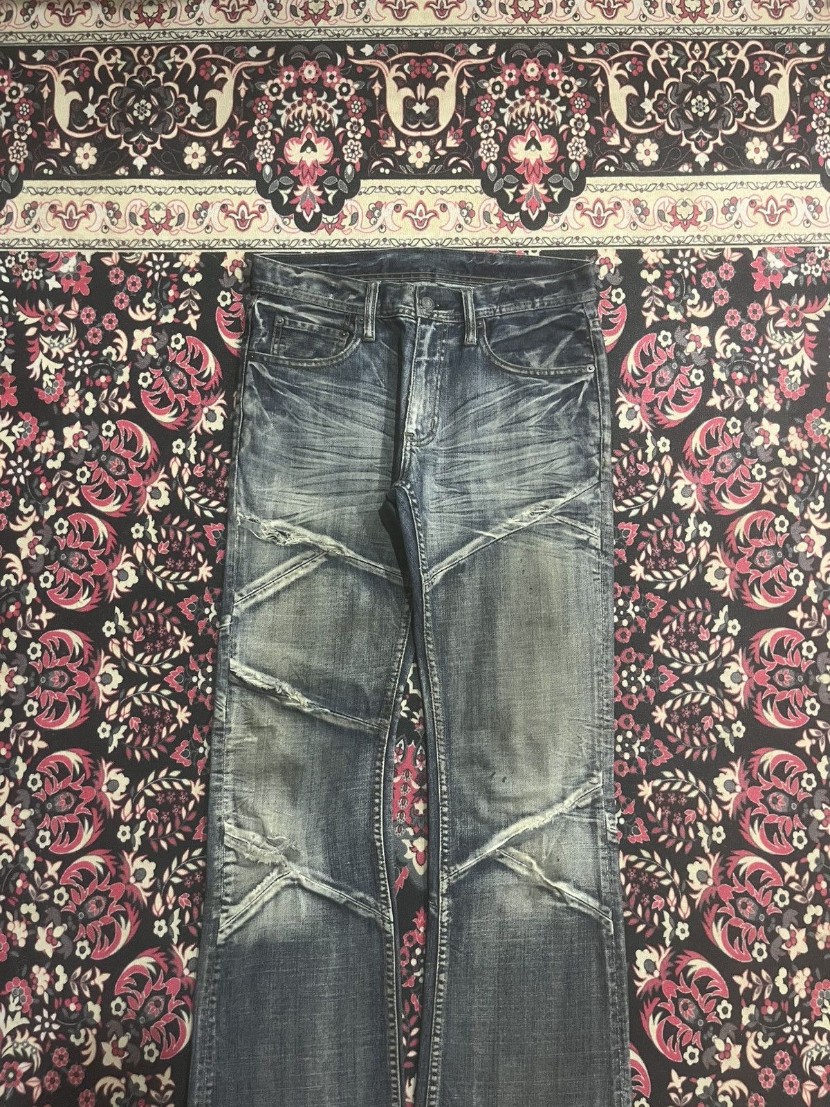 Tornado Mart Japanese Edge x Ruppert Dark Washed Distressed Flare Jeans Size US 30 / EU 46 - 3 Thumbnail