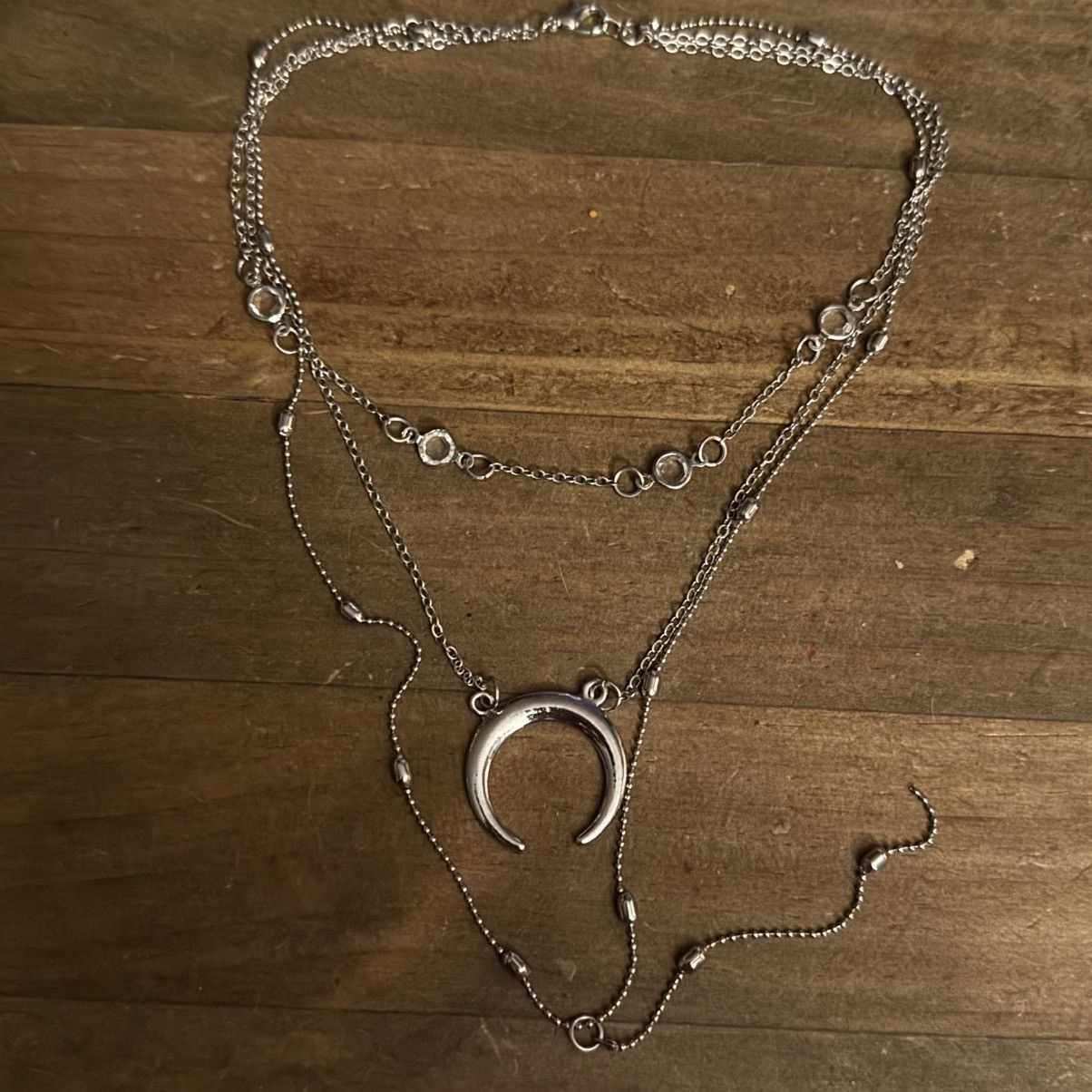 Other Silver tone multi layered crescent moon drop pendant necklac Size ONE SIZE - 5 Thumbnail