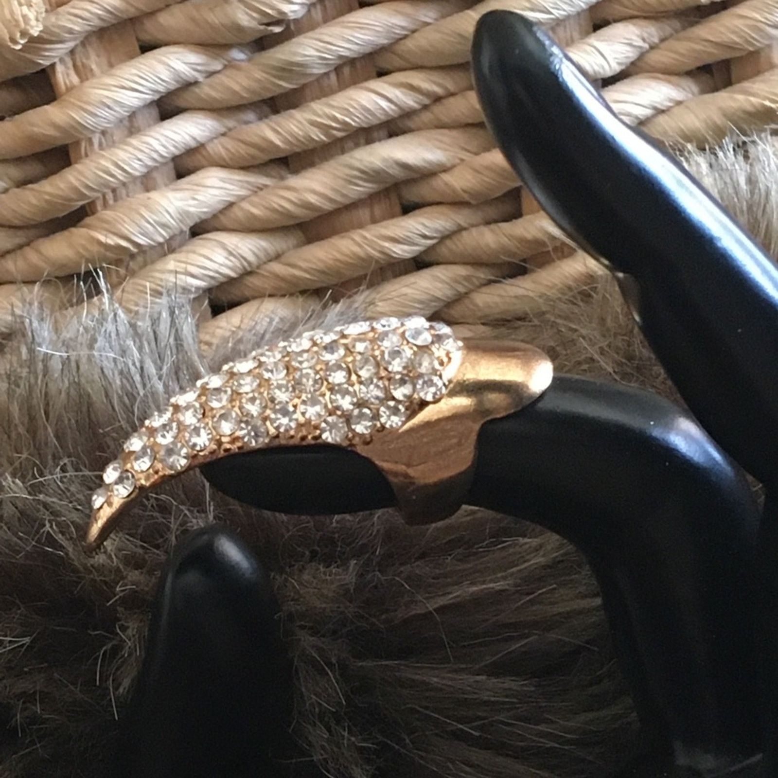 Jewelry Rhinestone covered gold tone claw fingertip ring Size ONE SIZE - 3 Thumbnail