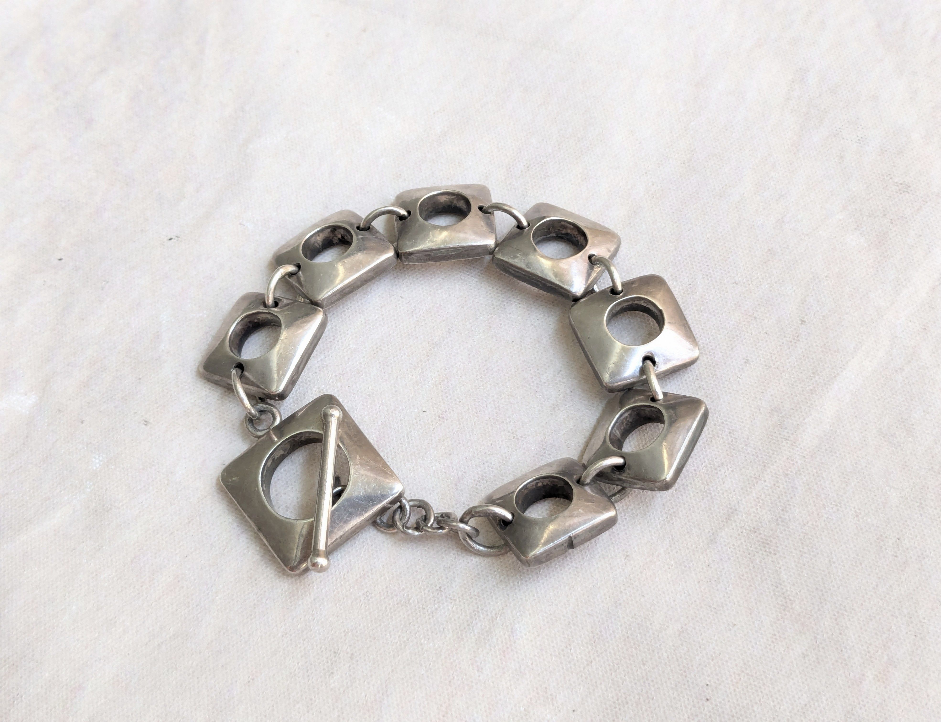Vintage Vintage Sterling Silver Bracelet Cushion Square Round Size ONE SIZE - 2 Thumbnail