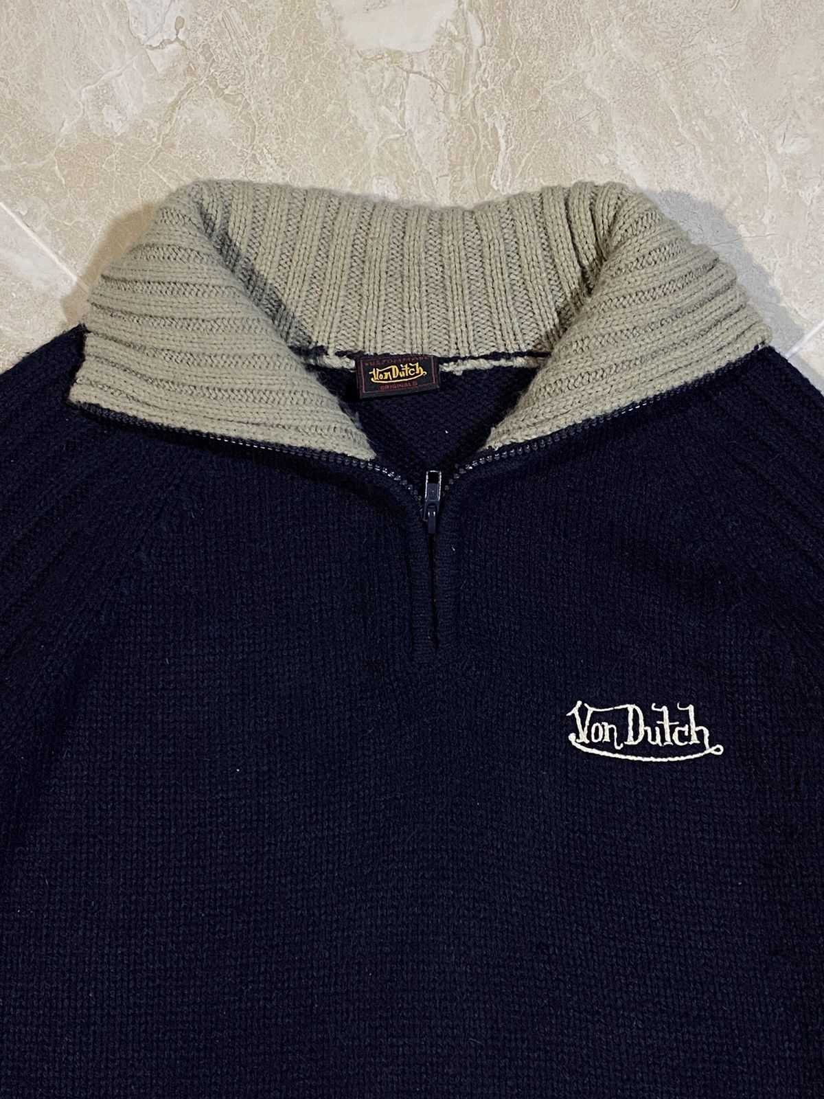 Von Dutch 🔥 Y2K VON DUTCH HALF ZIP RIBBED SWEATER SKATER FIT Size US L / EU 52-54 / 3 - 4 Thumbnail