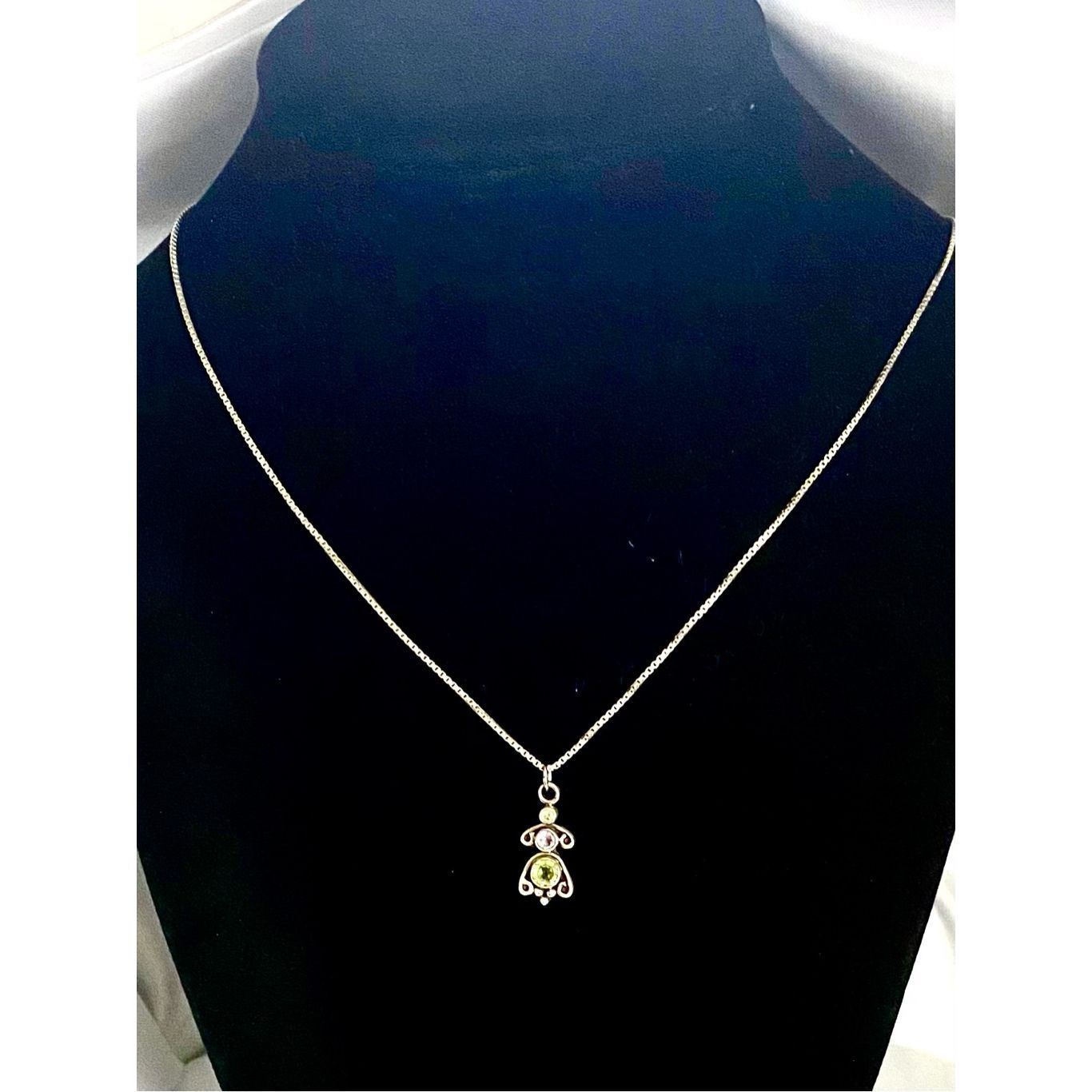 ADS# Sterling 925 Silver Necklace w/ Peridot Gem Accents
