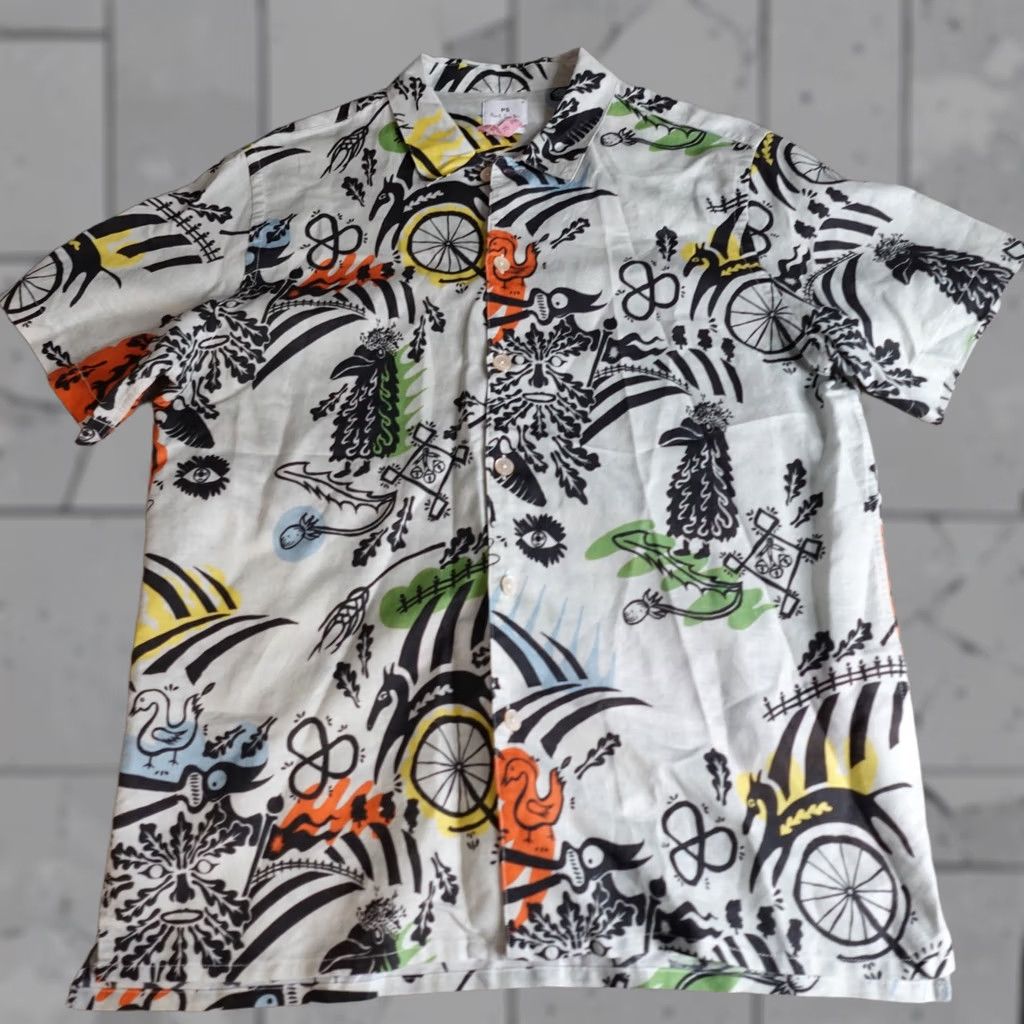 Paul Smith Paul Smith Mens Shirt Medium Blue Abstract Linen Blend Button-Up Short Sleeve Size US M / EU 48-50 / 2 - 1 Thumbnail