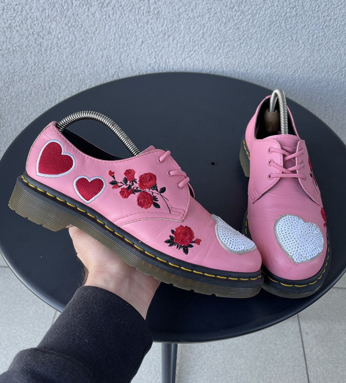 Archival Clothing Dr. Martens Vintage Dr Martens 1461 Sequin Hearts in Geranium Pink Oxfords Shoes Grailed