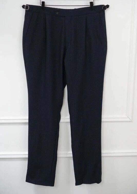 Suitsupply Men Suitsupply Ames Pleat SA Trousers Flannel Navy Blue U40L Size 40L - 1 Thumbnail