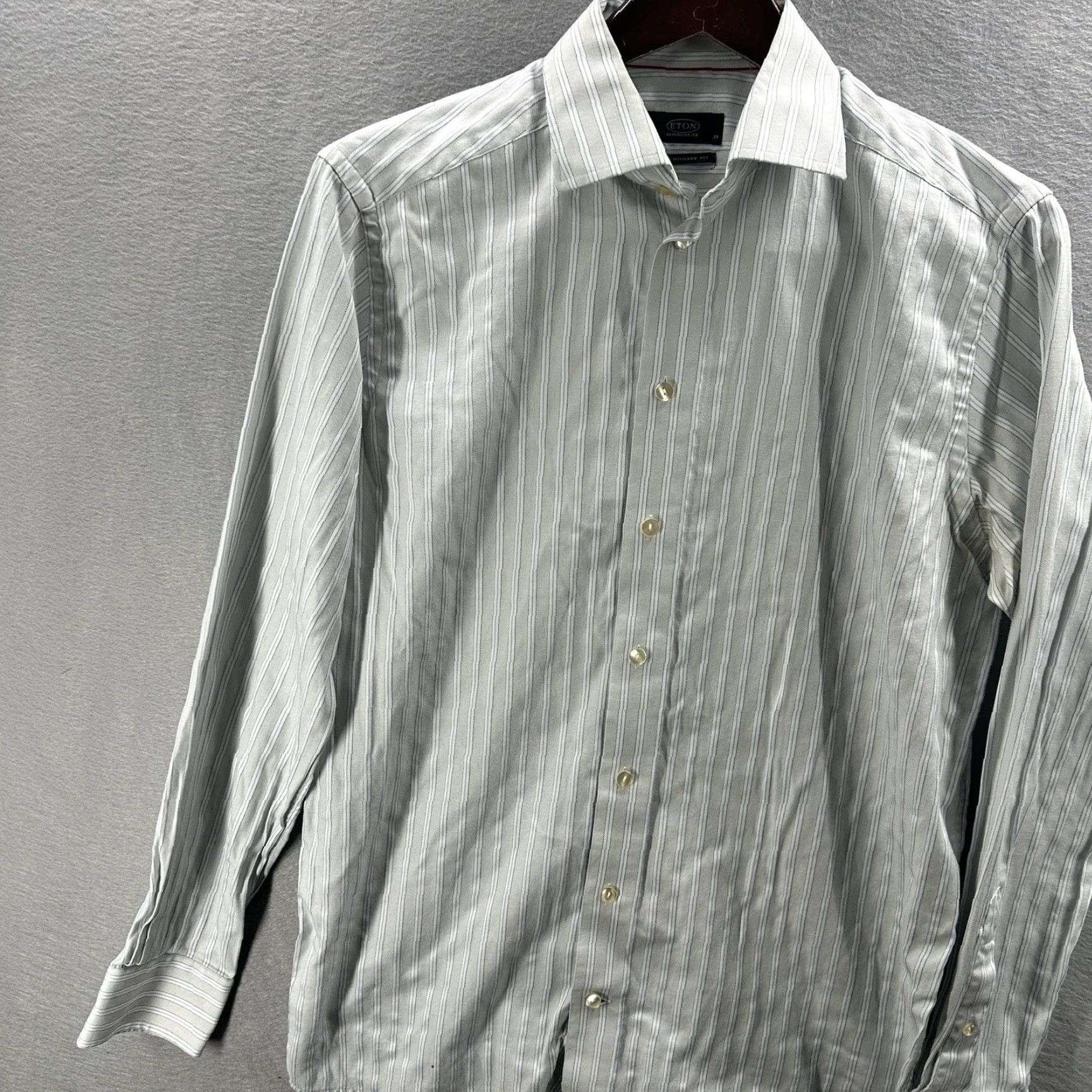 Eton Etón Dress Shirt Mens 15.5 39 Contemporary Twill Gray Striped Blue Gray Size 40R - 3 Thumbnail