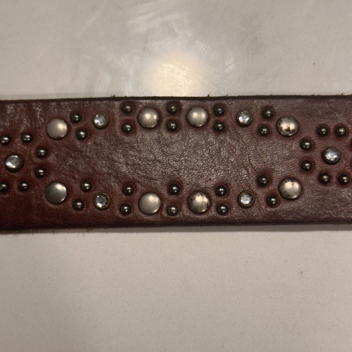Other Vintage Brown Skull Studded Leather Belt (Size 36) Size 36 - 6 Thumbnail