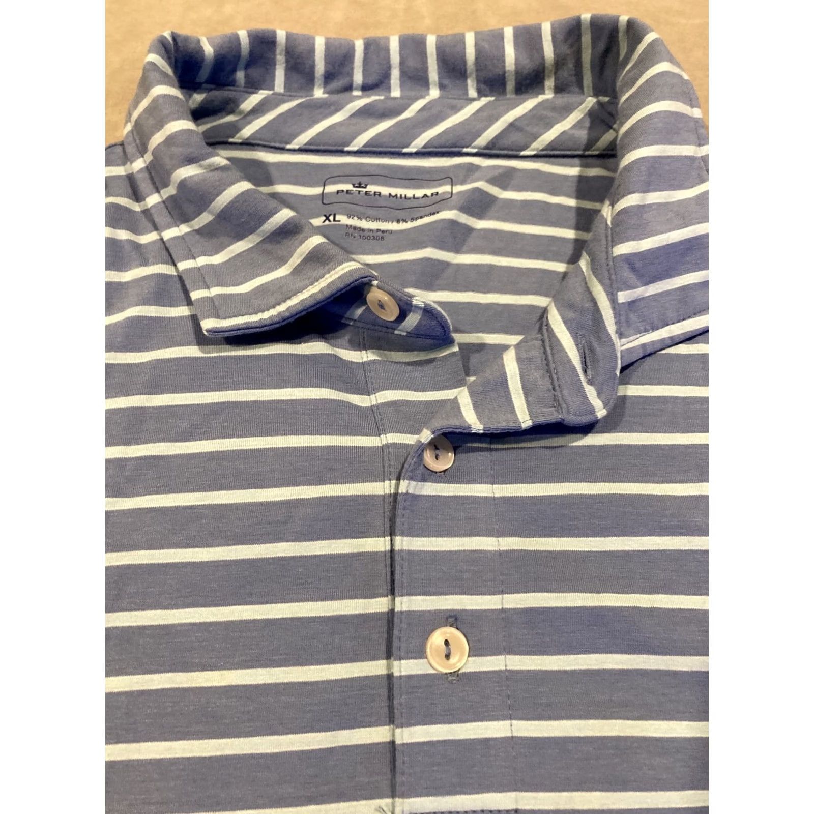 Peter Millar Peter Millar Golf Polo Extra Large Blue Striped Short Sleeve IDI Size US XL / EU 56 / 4 - 2 Thumbnail
