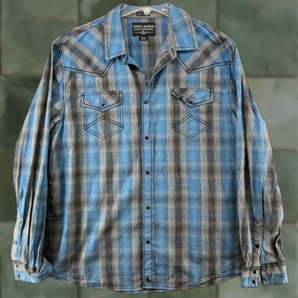 Cody James Cody James Western Shirt XL Blue Striped Snap Button-Up Regular Fit Mens Size US XL / EU 56 / 4 - 1 Thumbnail