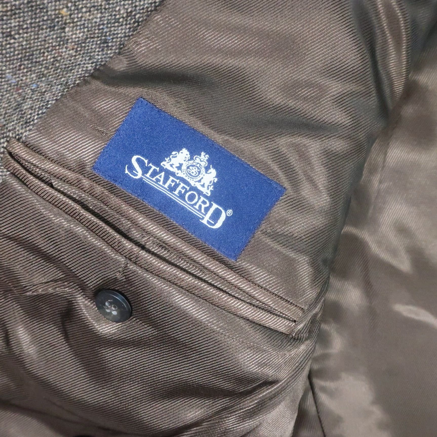 Stafford Stafford Blazer Mens 42 Brown Wool Lambswool Blend Retro Elbow Patches EUC Vintage No Size 42R - 3 Thumbnail