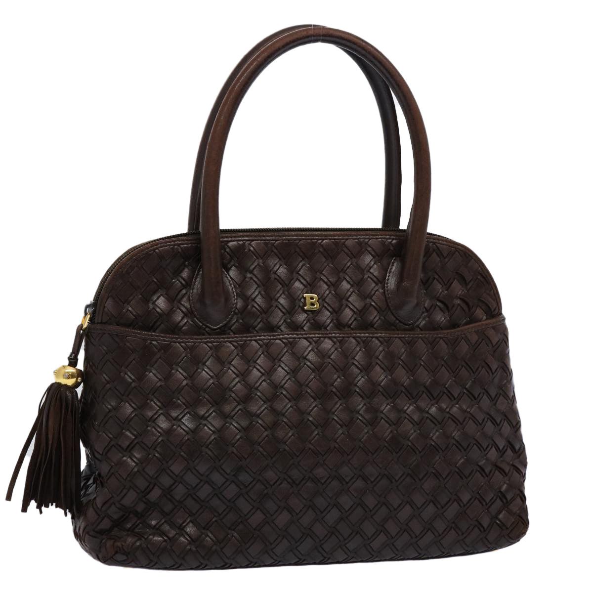 image of Bally Intrecciato Hand Bag Leather Brown Auth Yb451, Women's