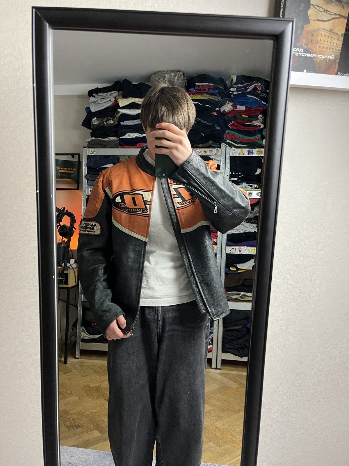 Harley Davidson Vintage Harley Davidson Leather Jacket USA Rare Logo Orange Size US L / EU 52-54 / 3 - 4 Thumbnail