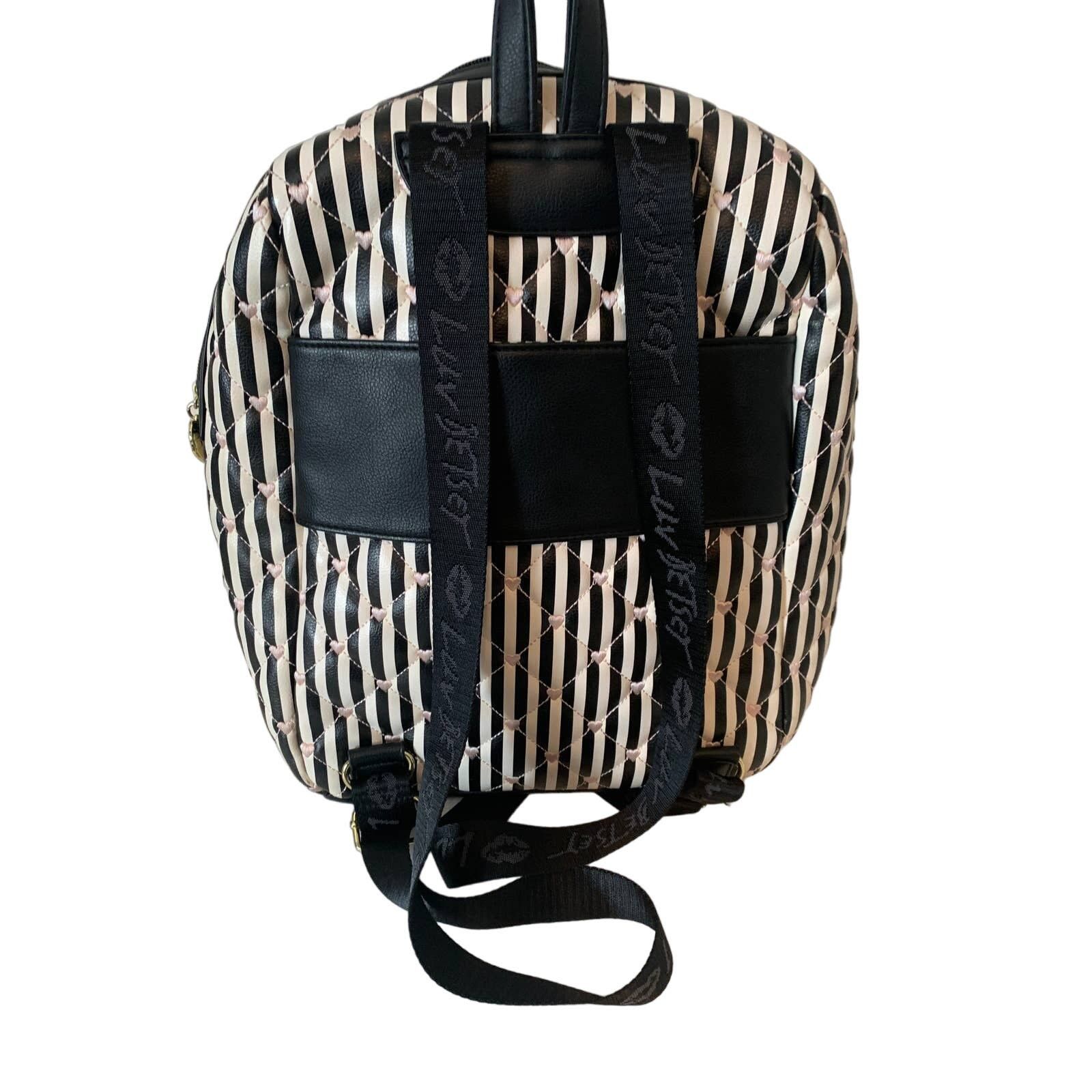 Betsey Johnson Betsey Johnson black and white stripe backpack pink