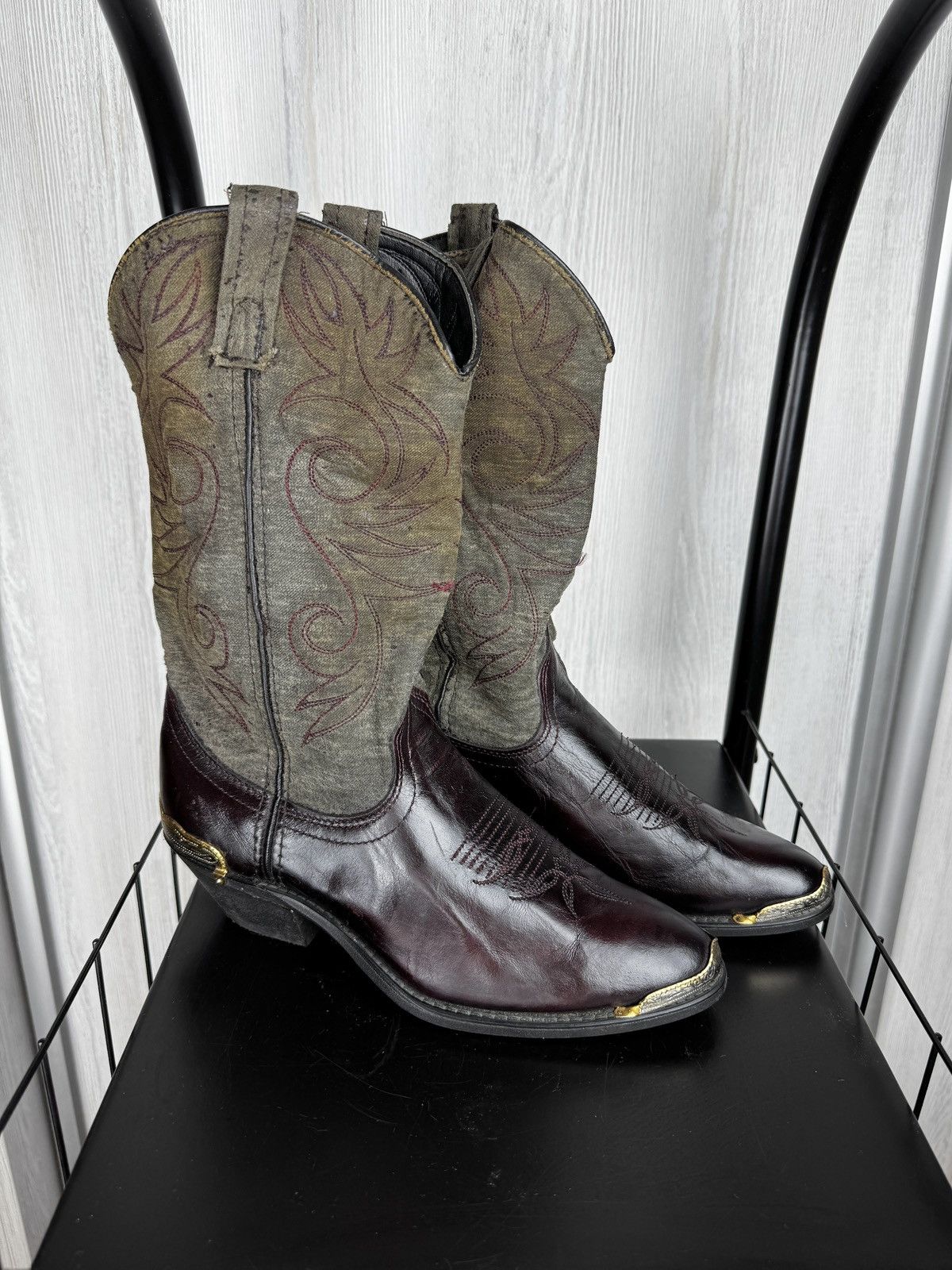 Cowboy Equipment Vintage Cowboy Cossacks USA Brown/Grey Leather Textile Boots Size US 6 / IT 36 - 10 Thumbnail