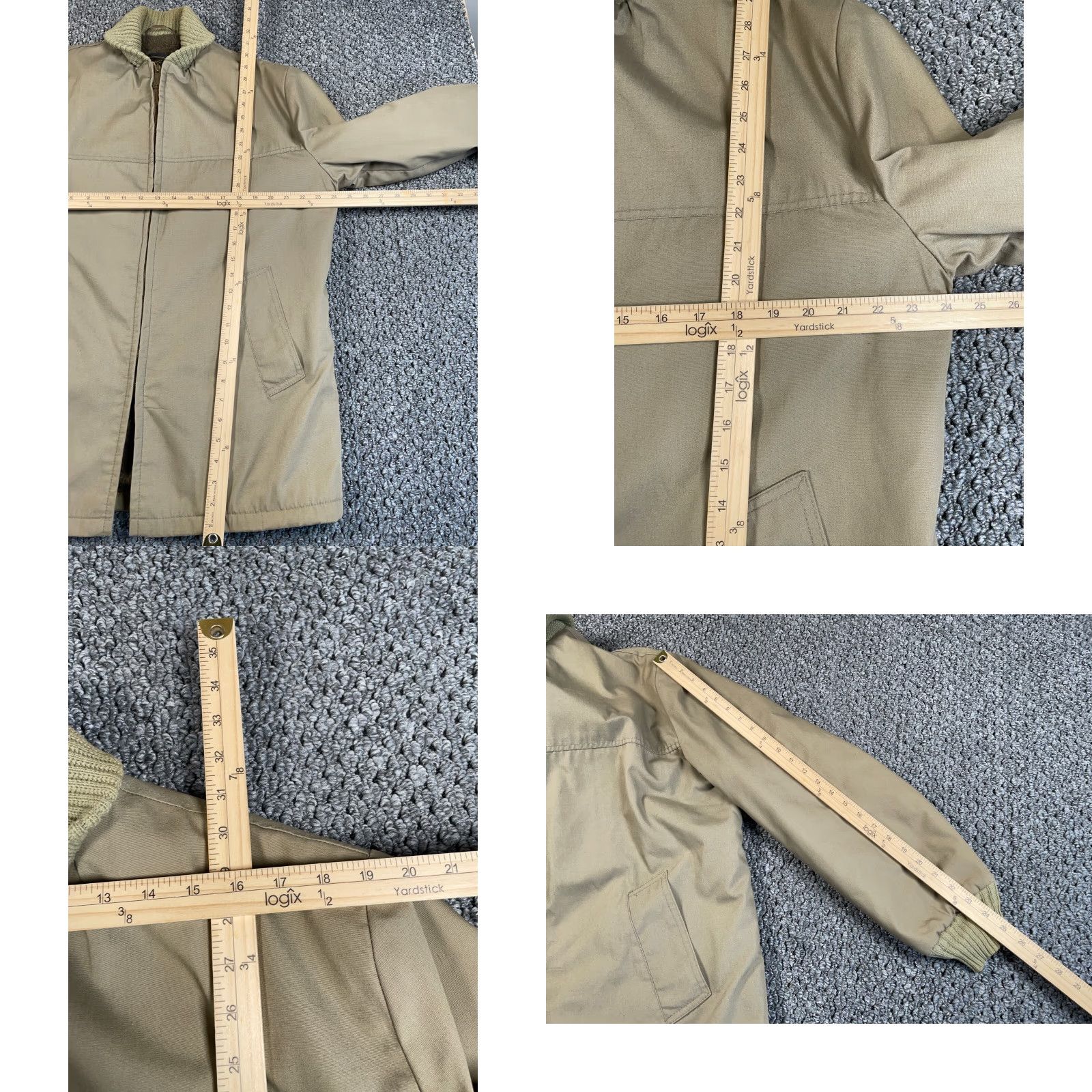 IDEA VTG 80s Bomber Jacket Adult Large Beige Faux Fur Lined Elongated Zip Full Zip Pockets Stand-Up Collar Regular Size US L / EU 52-54 / 3 - 8 Thumbnail