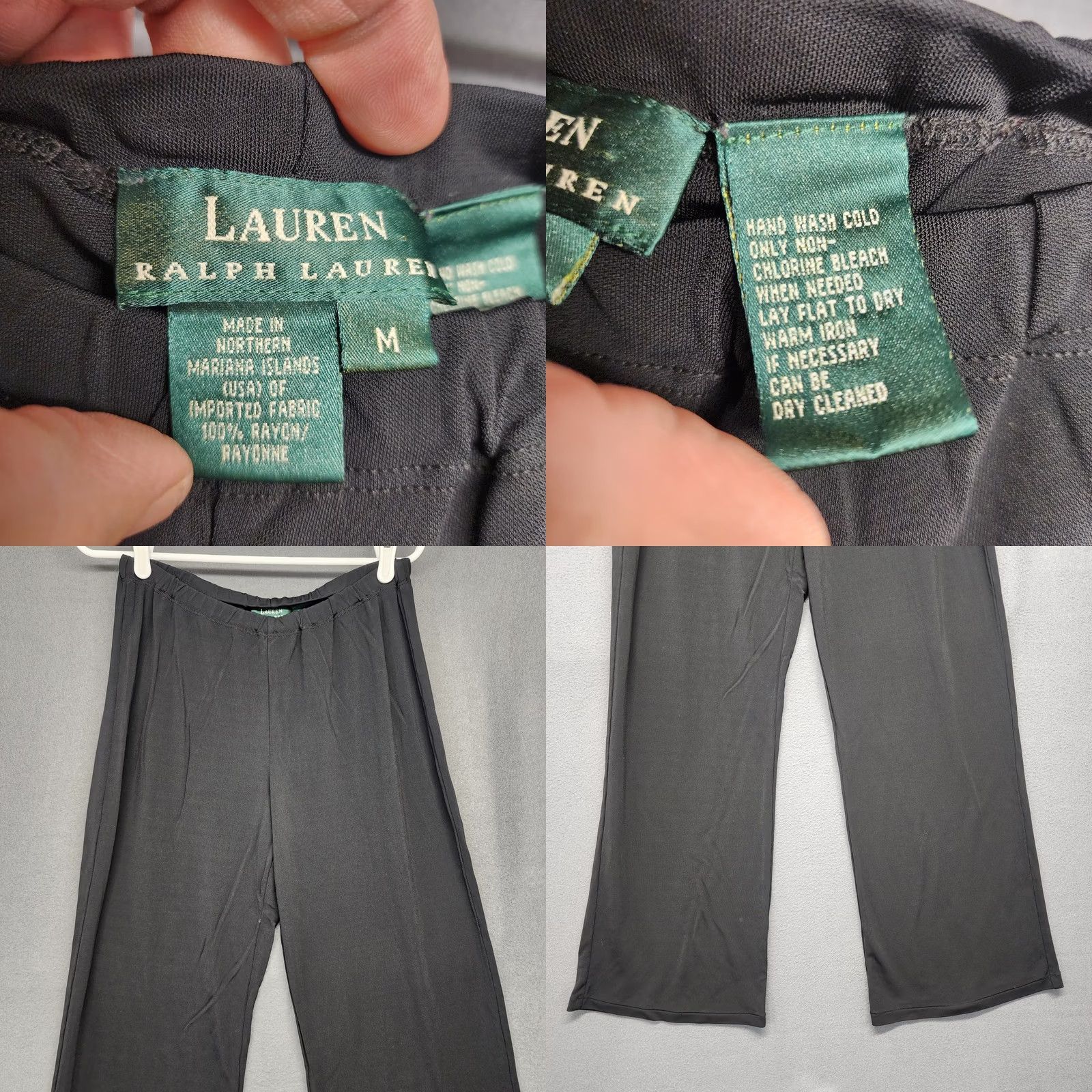 Ralph Lauren VINTAGE Ralph Lauren Pants Womens Medium Black Slinky Stretch Pull On Dress Pants Wide-Leg Office Size 32" / US 10 / IT 46 - 8 Thumbnail