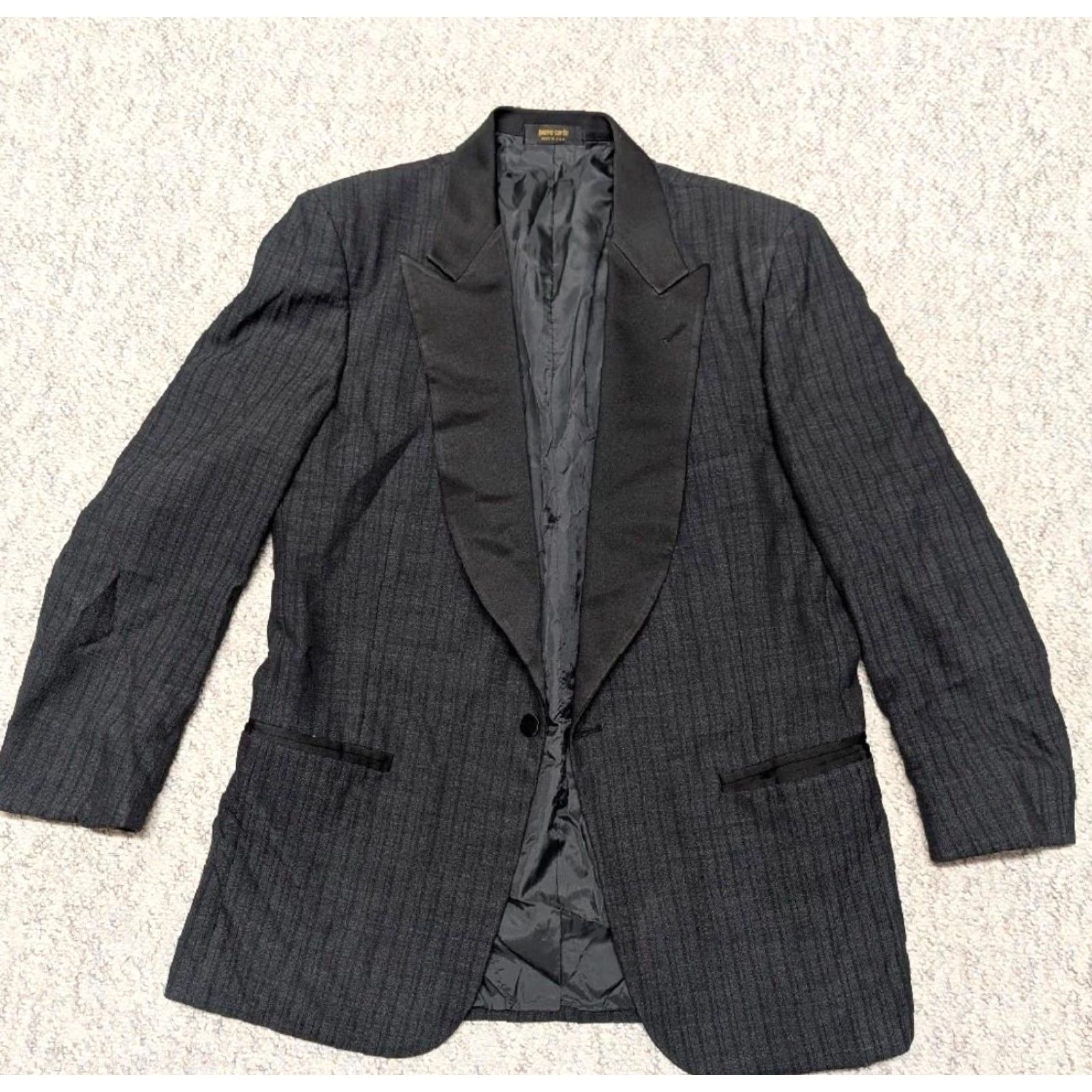 Pierre Cardin VINTAGE Pierre Cardin Blazer Jacket Double-Breasted 40R Wool Black Mens Tuxedo Striped 40 in Chest Peak Lapel Century USA Made Size 40R - 3 Thumbnail