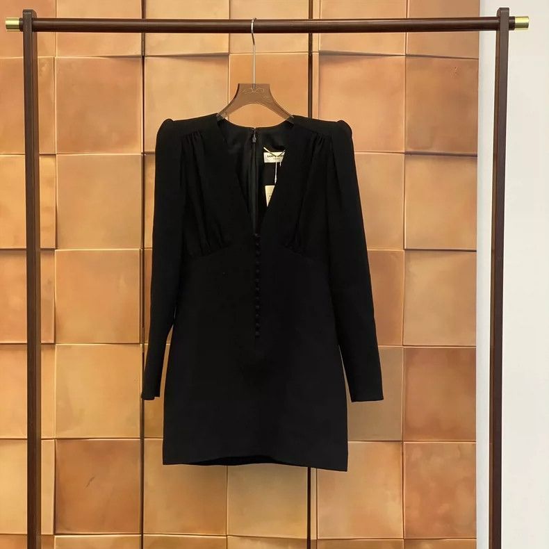 Saint Laurent Paris Saint Laurent Black Wool Mini Dress - dmc Size US 38 / EU 54 - 1 Thumbnail