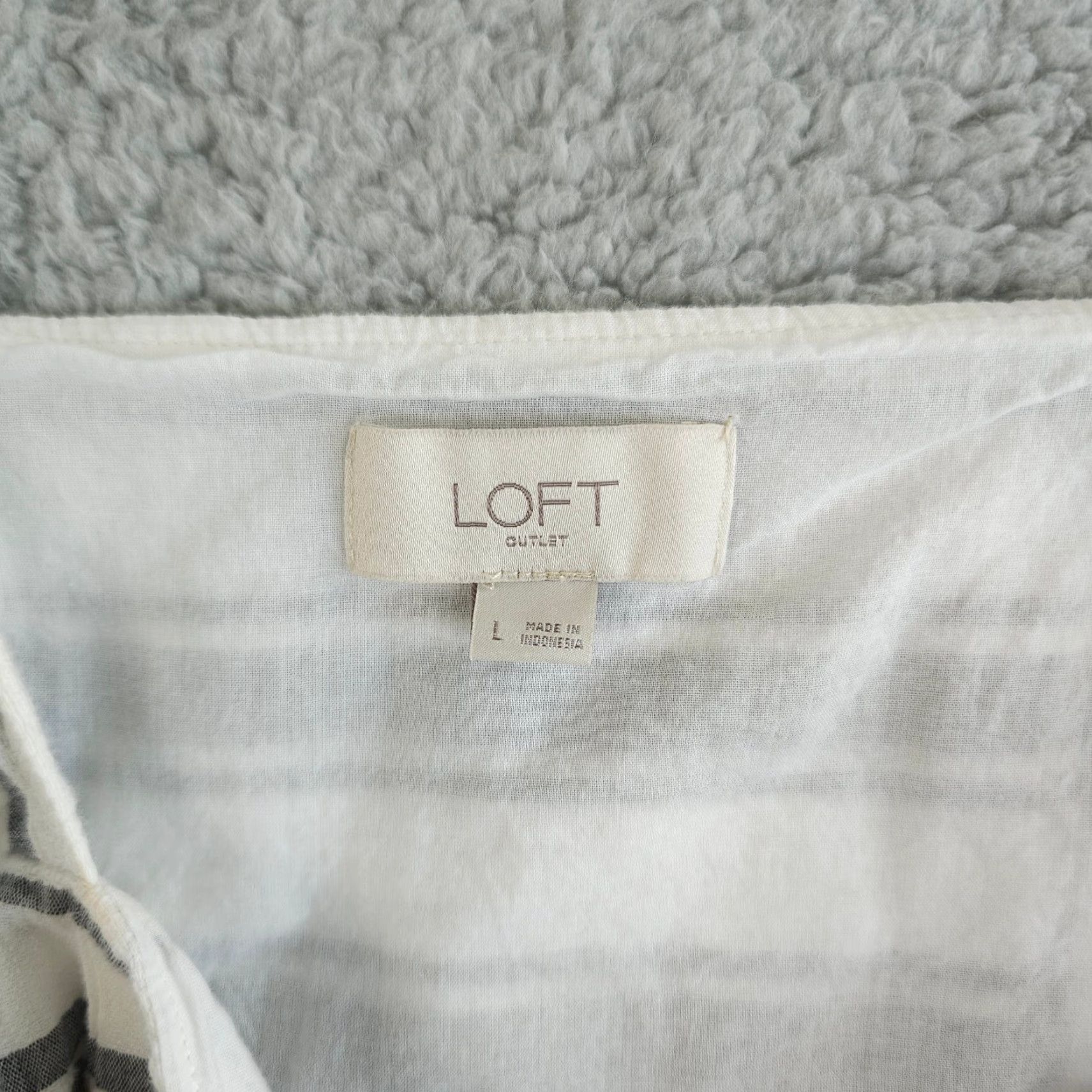 Loft VINTAGE LOFT Dress Womens L Gray White Striped Fit Flare Knee Casual Pockets Size L / US 10 / IT 46 - 3 Thumbnail