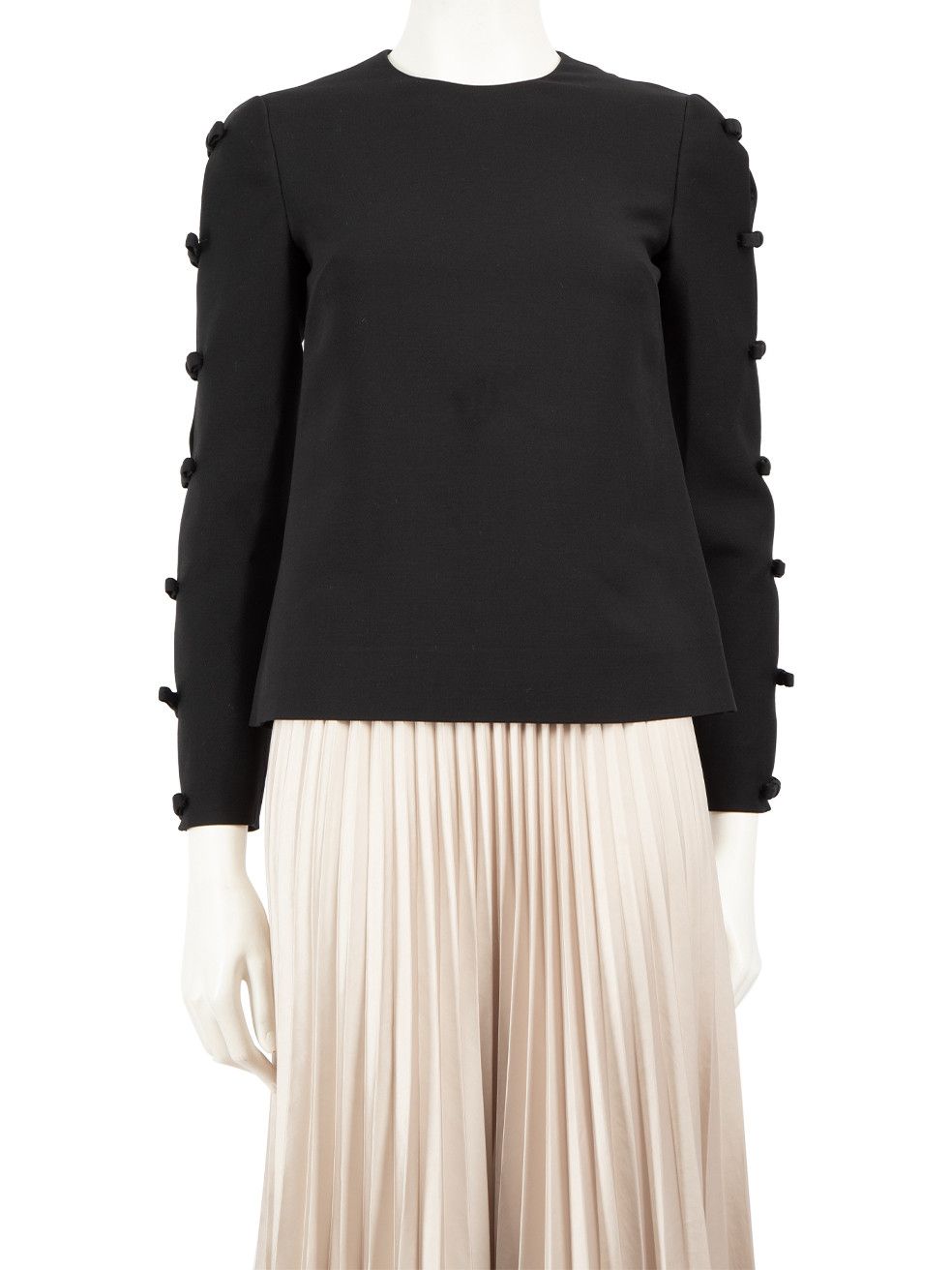 Image of Valentino Garavani Black Wool Bow Detail Long Sleeve Top, Women's (Size XS)