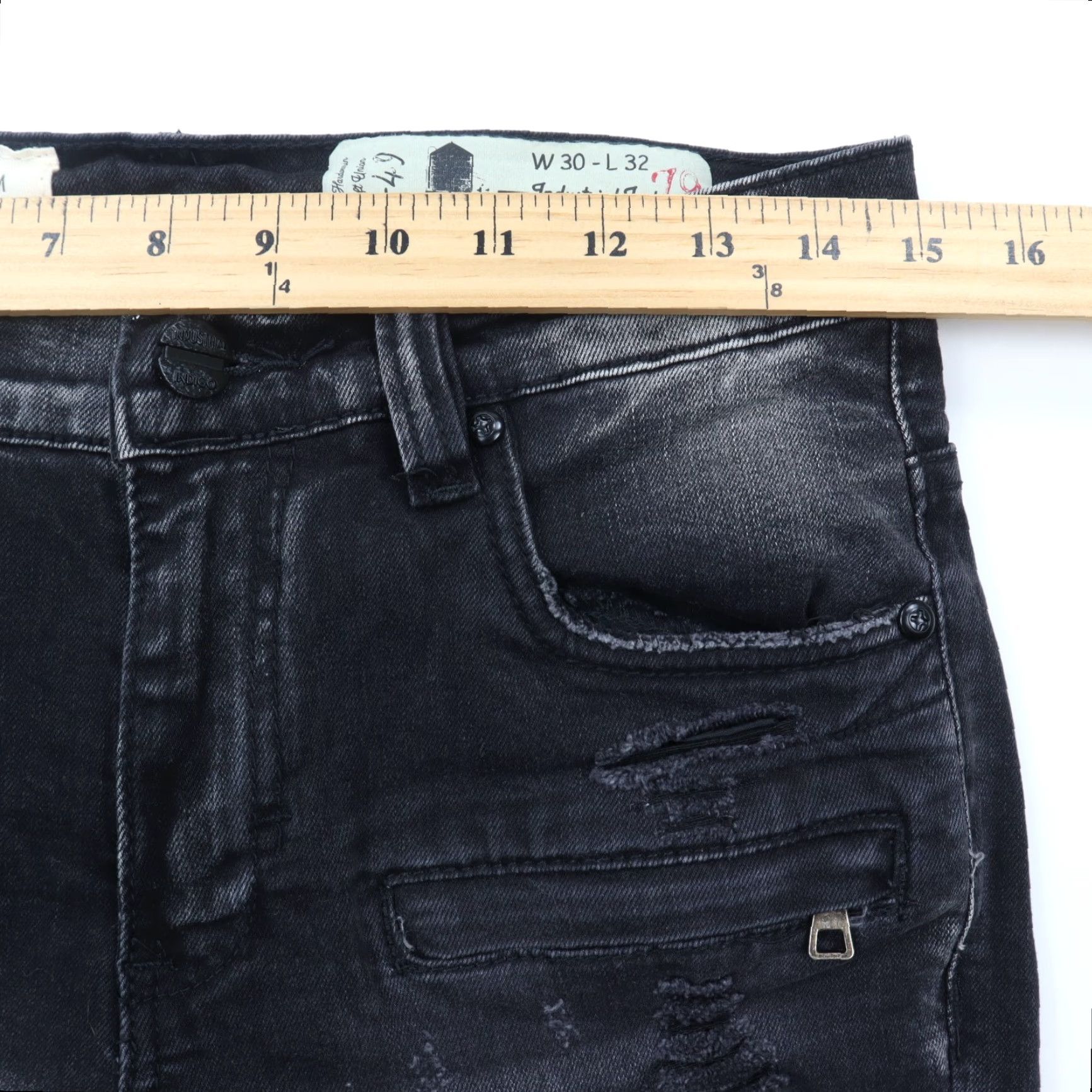 Industrial Indigo Jeans Mens 30x32 Skinny Stretch Black Denim