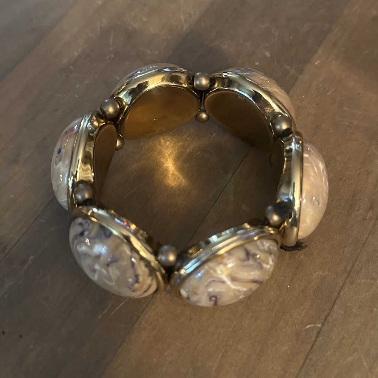 Vintage Vintage chunky marbled cabochon stone link stretch bracelet Size ONE SIZE - 4 Thumbnail