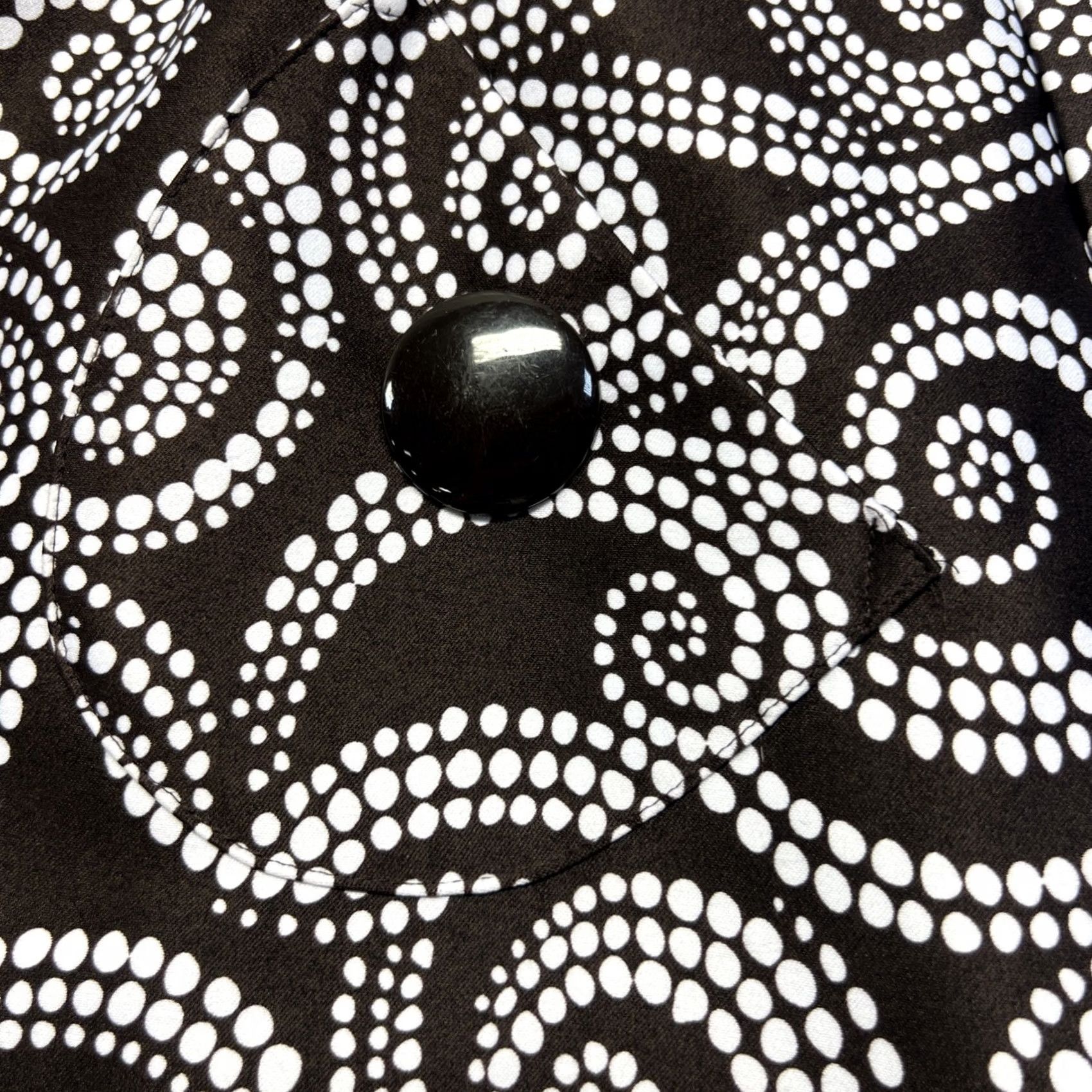 Vintage London Times Dress Womens 10 Black White Swirl Print A-Line Midi Cap Sleeve Round Neck Zip Lined Size L / US 10 / IT 46 - 7 Thumbnail