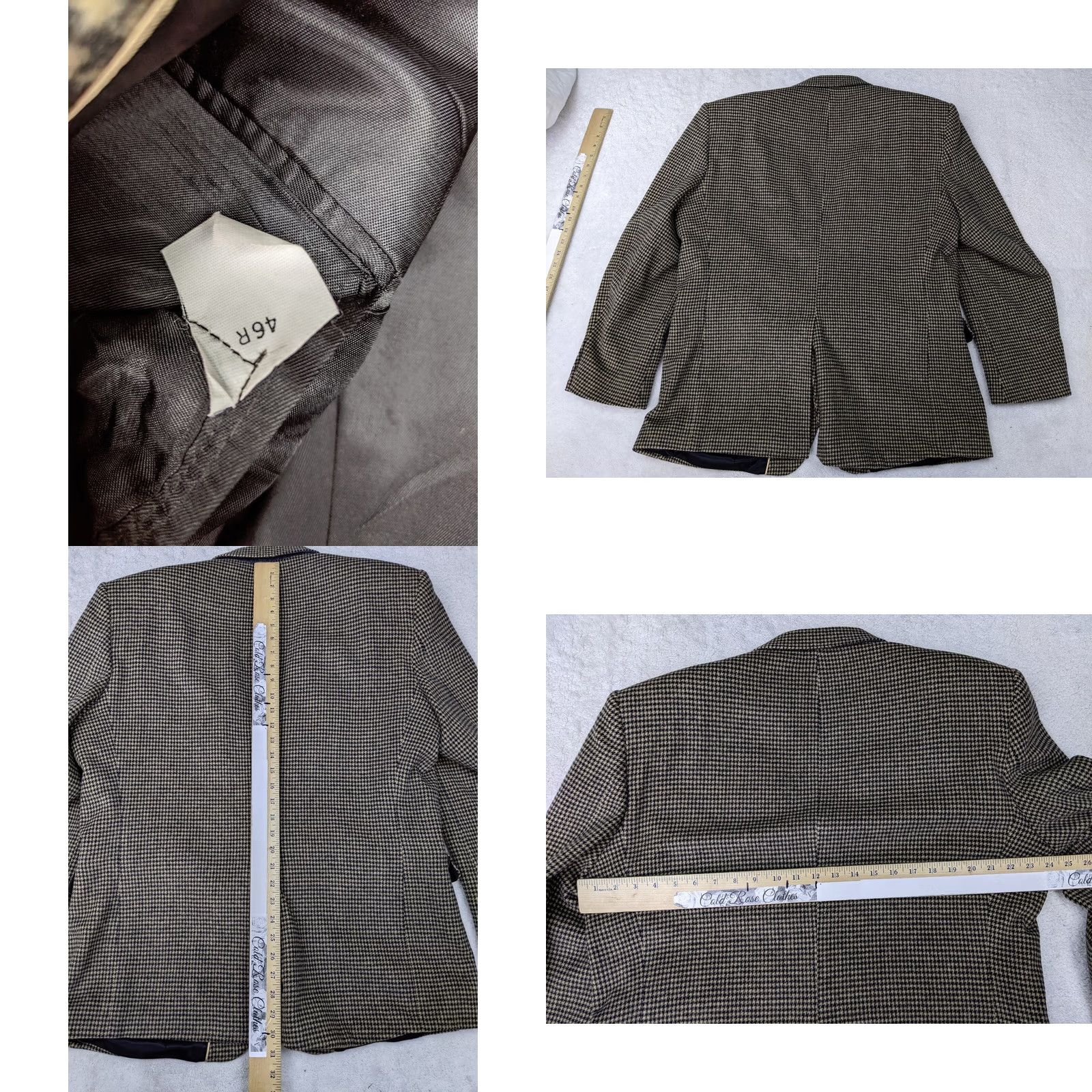 Vintage Robert Stock Mens 46R Beige Houndstooth Tweed Coat Blazer Jacket 2 Button Blazer Notch Lapel Wool Woolen Single-Breasted Big & Tall Adult Mens Size 46R - 8 Thumbnail