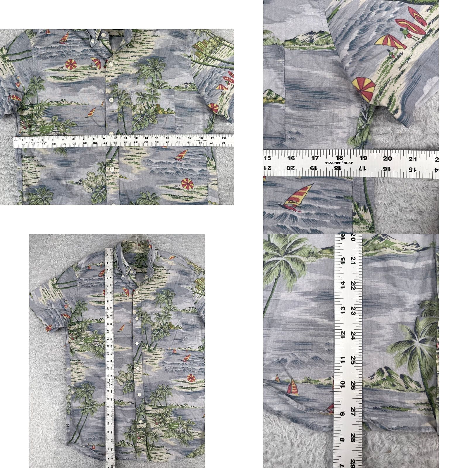 J.Crew J.Crew Shirt Men Medium Gray Green Palm Sailboat Hawaiian 100% Cotton Slim Size US M / EU 48-50 / 2 - 8 Thumbnail