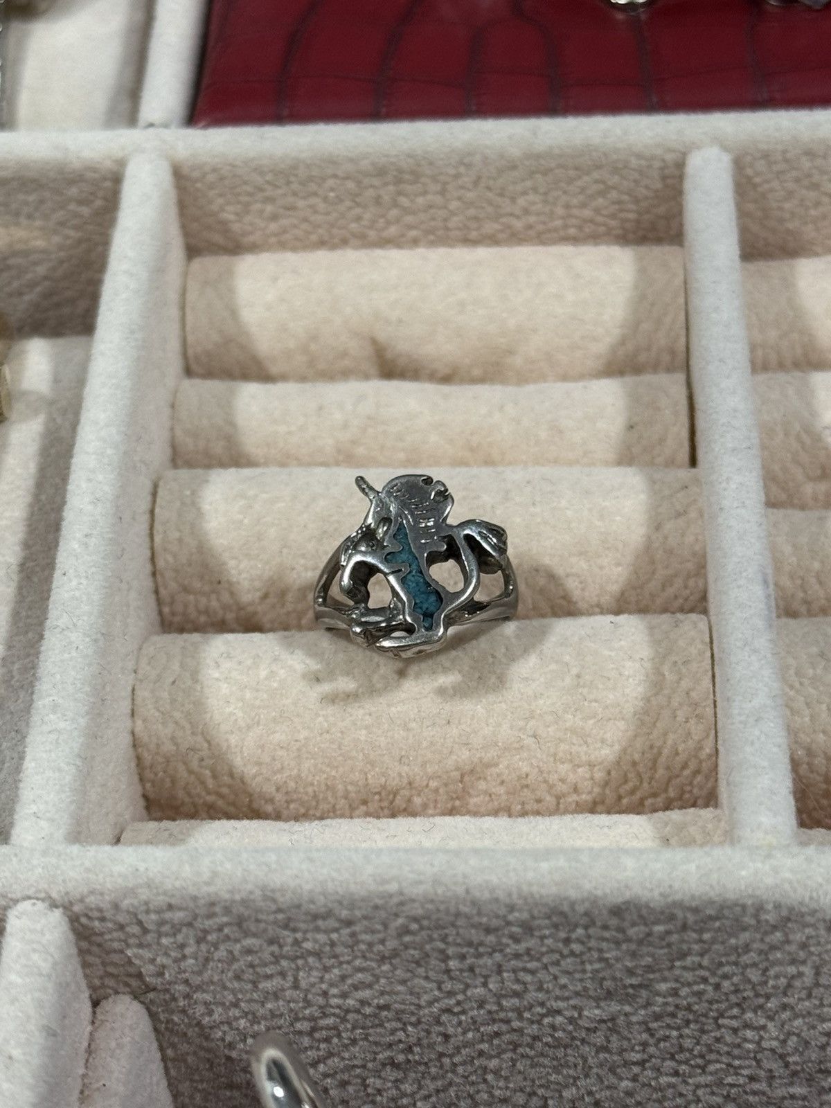 Sterling Silver Vintage 80s Brutalist Sterling Silver Turquoise Inlay Ring Size ONE SIZE - 1 Thumbnail