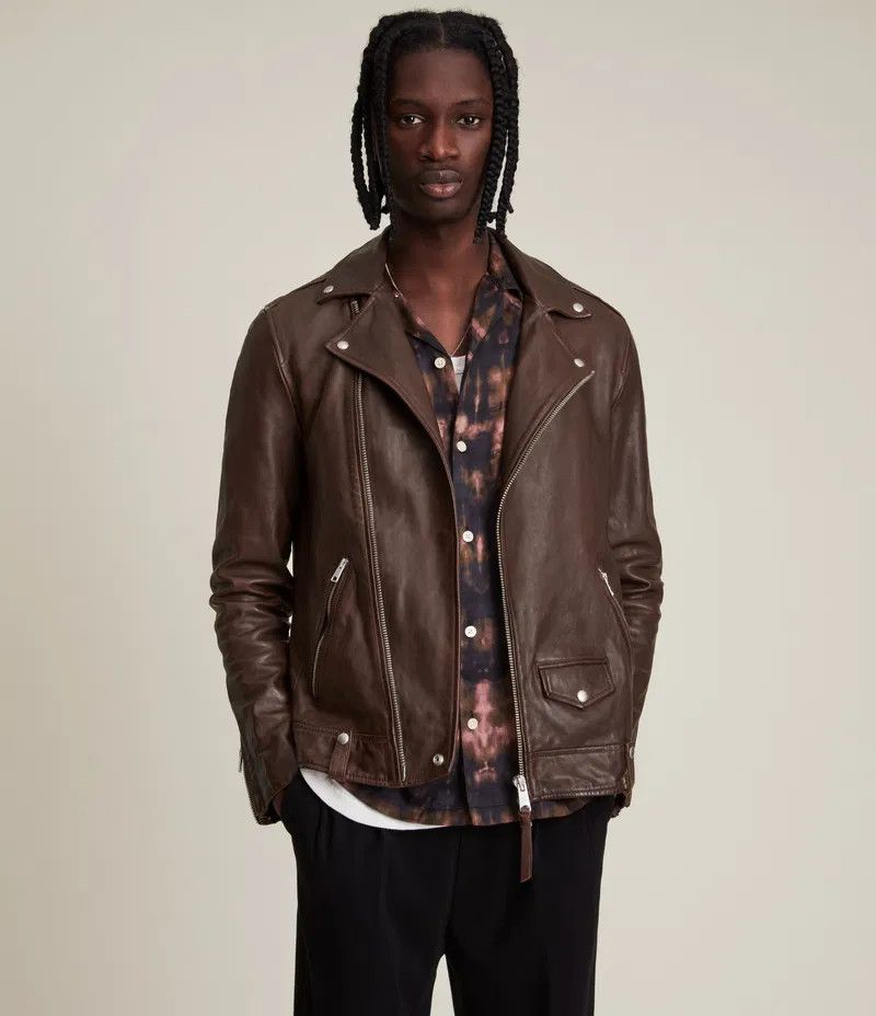 Allsaints ALLSAINTS Axis Leather Biker Jacket in Dark Brown Size US XXS / EU 40 - 4 Thumbnail