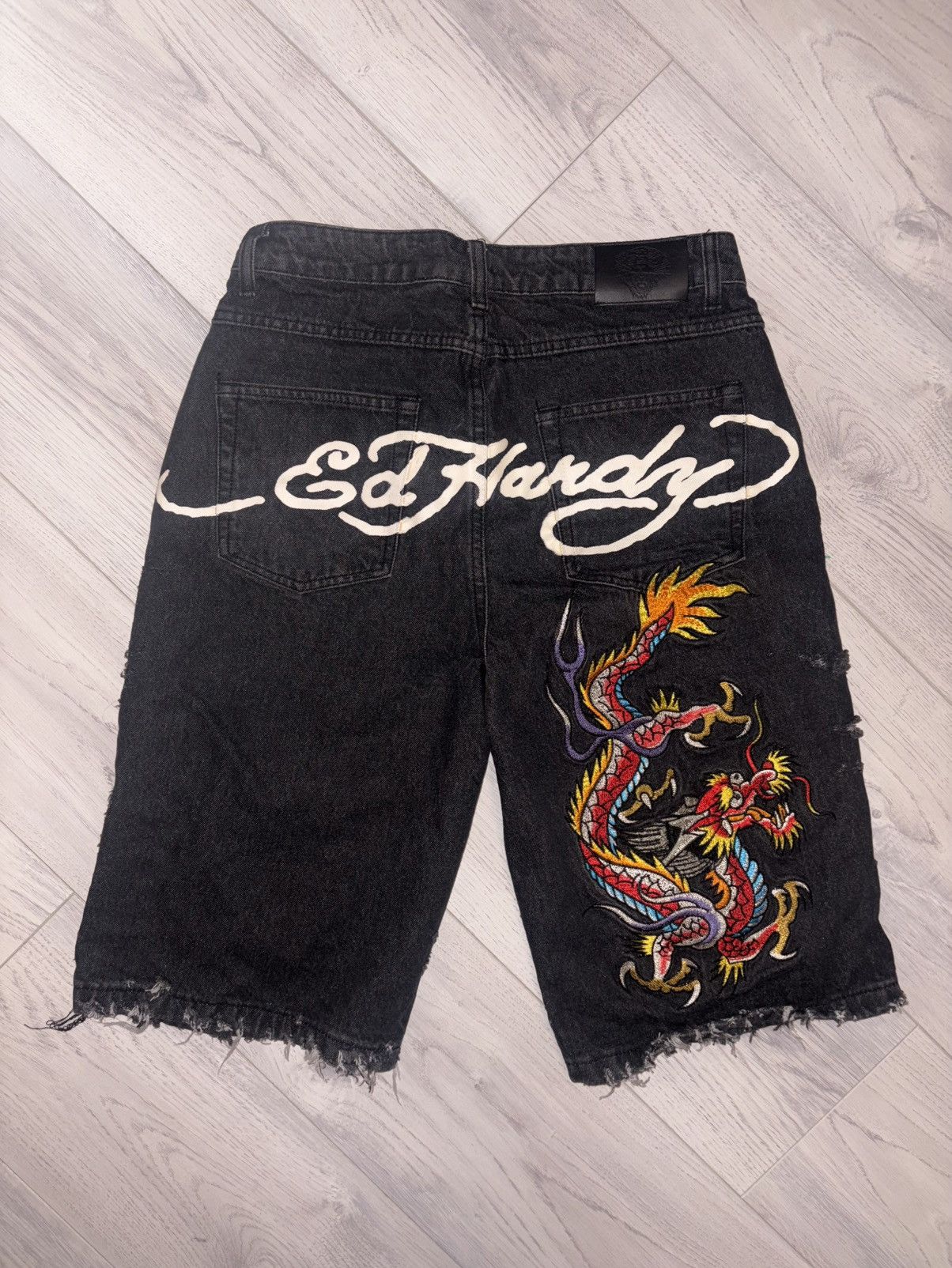 Ed Hardy Ed hardy distressed embroidered jorts / denim