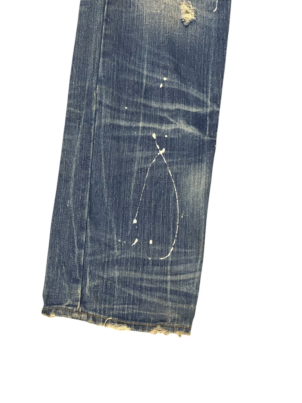Japanese Brand Slim Jeans Root Three Faded Distress Painter 1🟦7 Size US 31 - 2 Thumbnail