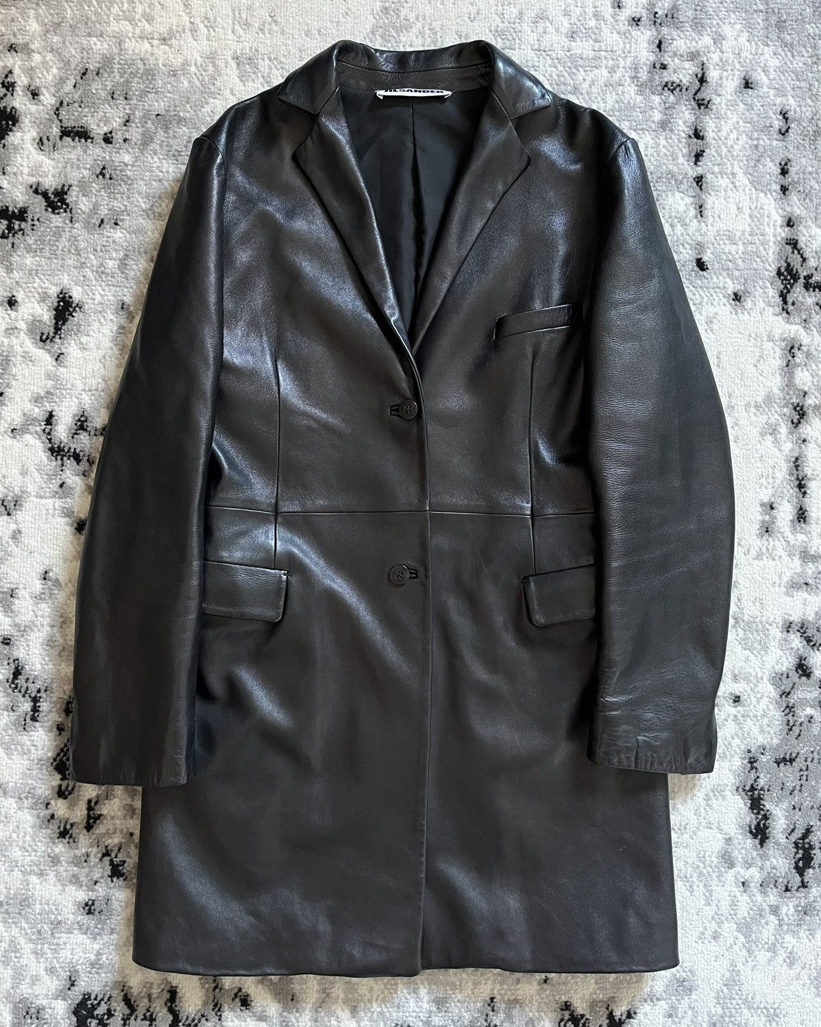 image of Aw2016 Jil Sander Moderni Leather Mid Trench in Grey, Men's (Size Small)