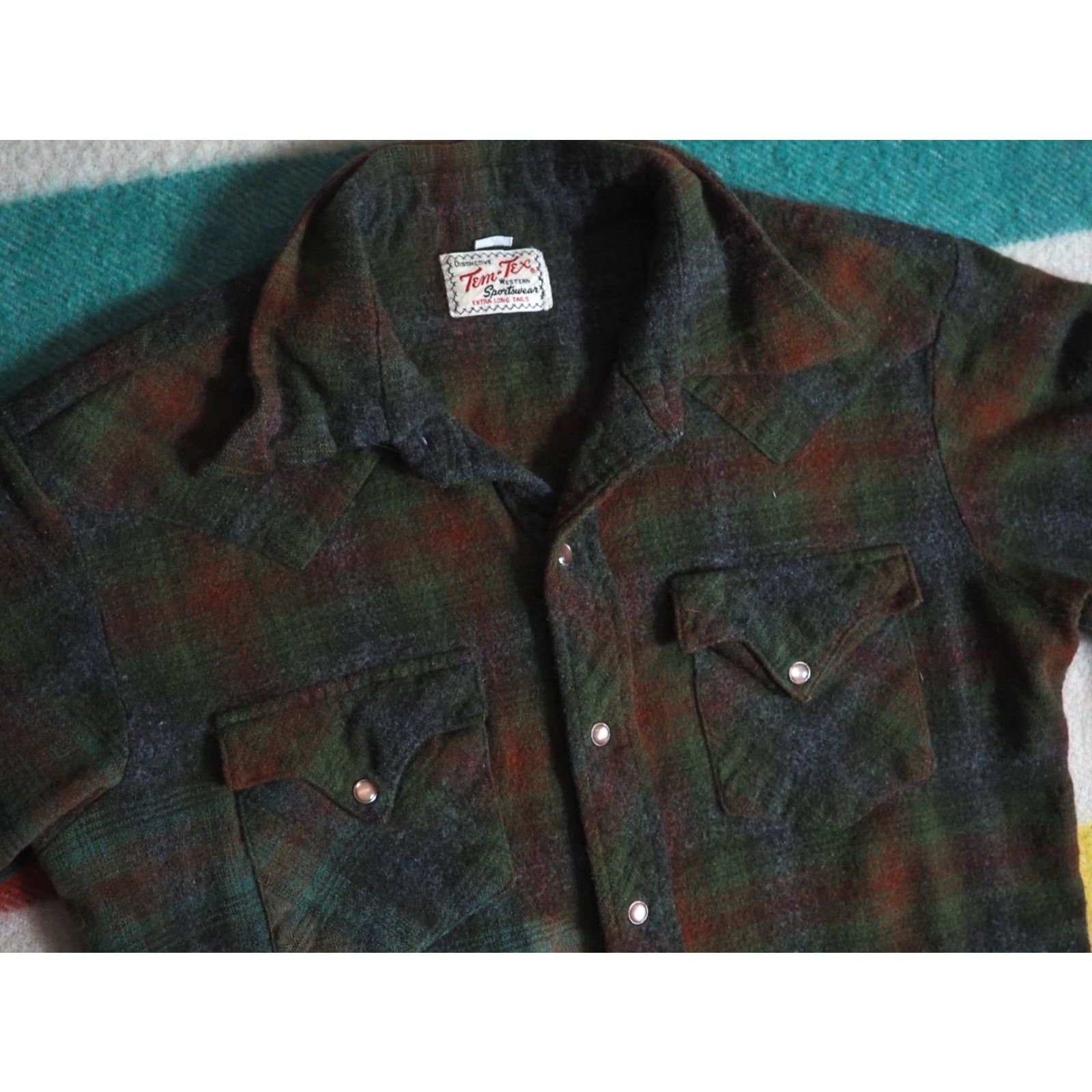 Vintage VTG Tem Tex Green Plaid Wool Western Faded Pearl Snap Shirt Mens XS Size US XS / EU 42 / 0 - 2 Thumbnail