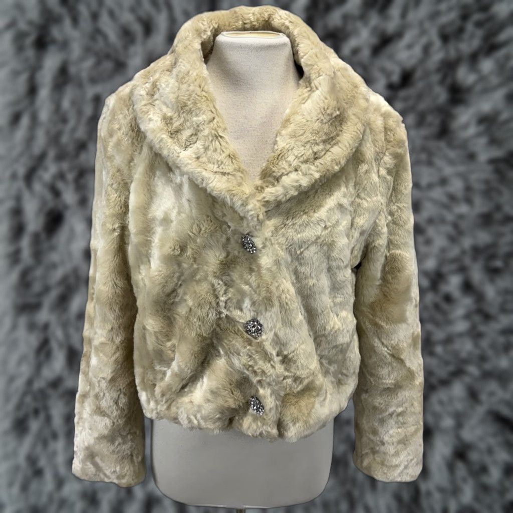 Vintage VINTAGE Black Rivet Jacket Women XL Beige Faux Fur Lined Rhinestone Buttons 60s Look Size XL / US 12-14 / IT 48-50 - 1 Thumbnail