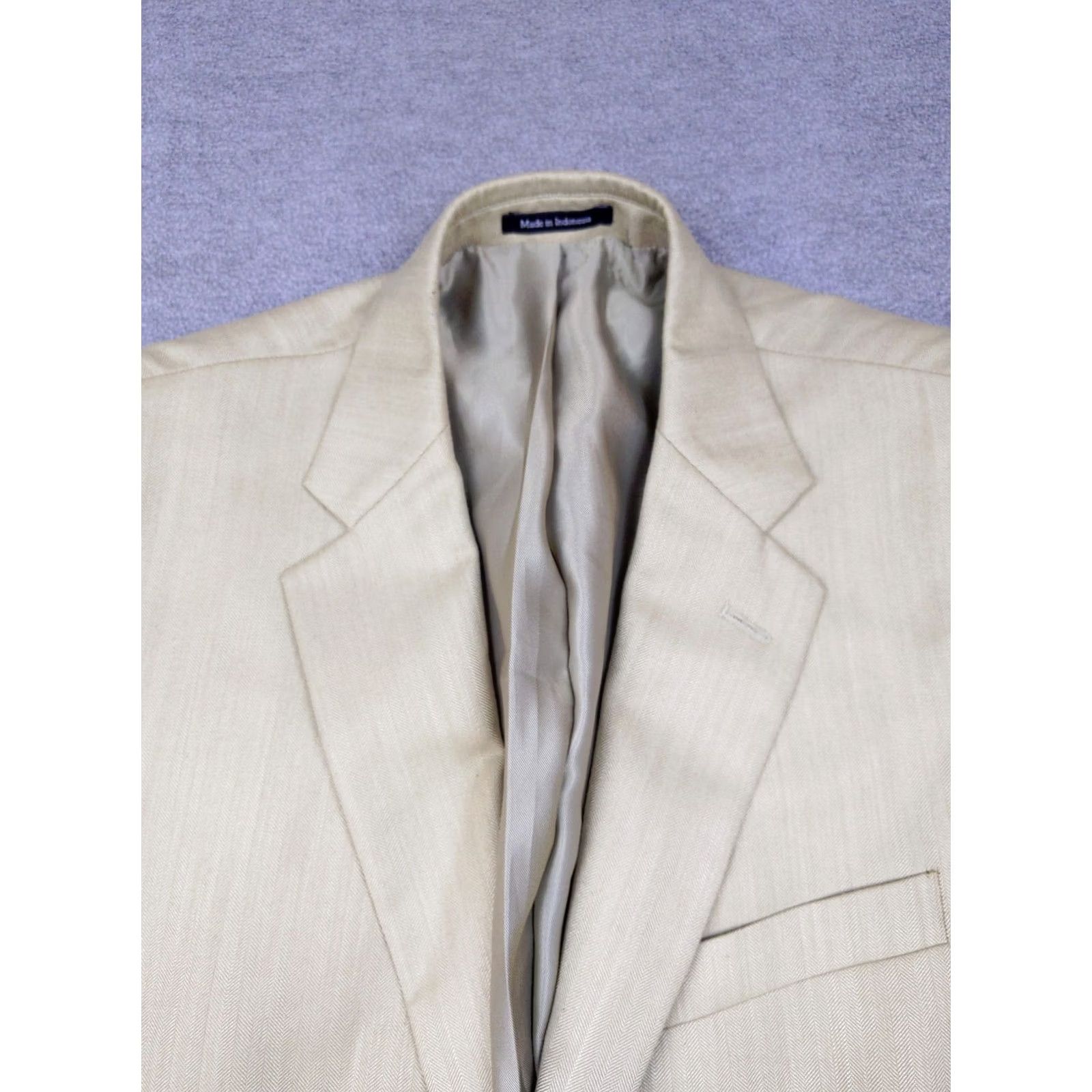 Joseph Joseph & Feiss Mens Blazer Jacket 2-Button Beige Herringbone 38R Viscose Polyester Notch Lapel"} Size 38R - 5 Thumbnail