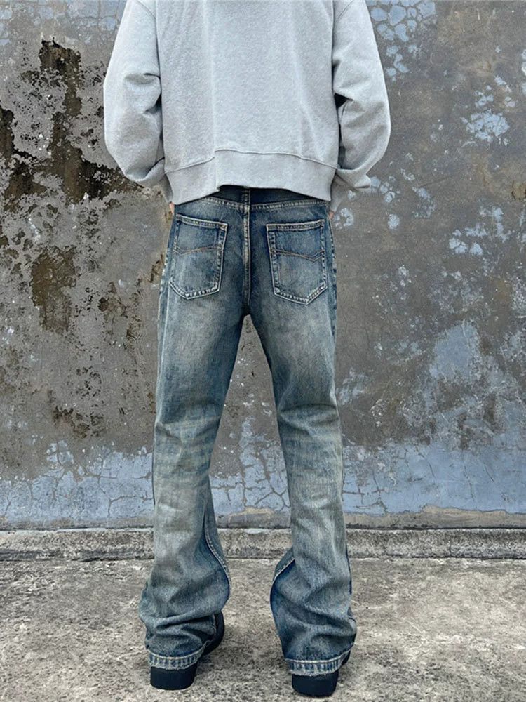 Vintage Retro washed distressed men's trendy all-match flared jeans Size US 32 / EU 48 - 3 Thumbnail
