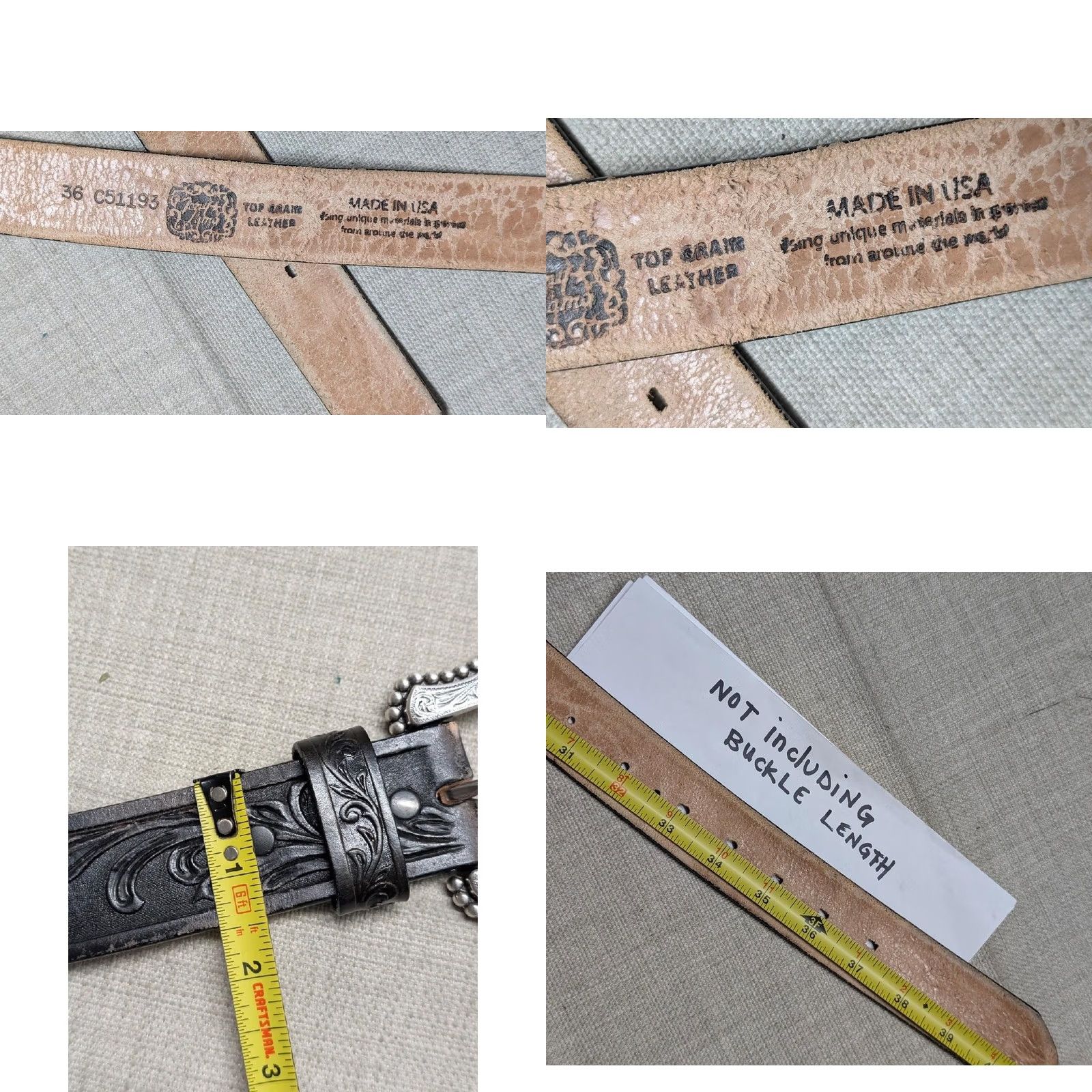 Tony Lama VINTAGE Tony Lama Belt 34 black TOOLED cowhide leather WESTERN buckle USA made Size 34 - 8 Thumbnail