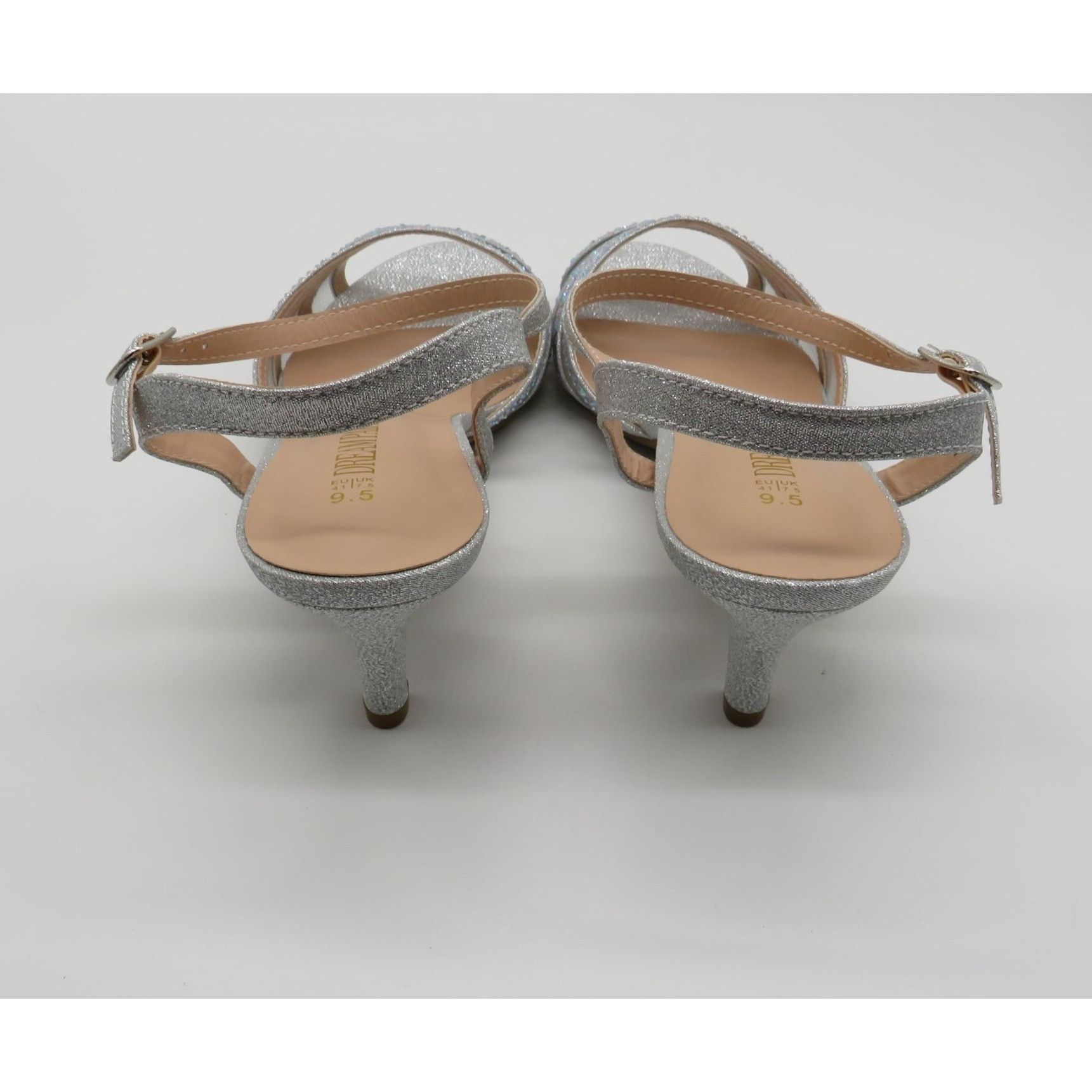 Other Dream Pairs Silver Rhinestone Mesh Strappy Kitten Heel Sanda Size US 9.5 / IT 39.5 - 4 Thumbnail