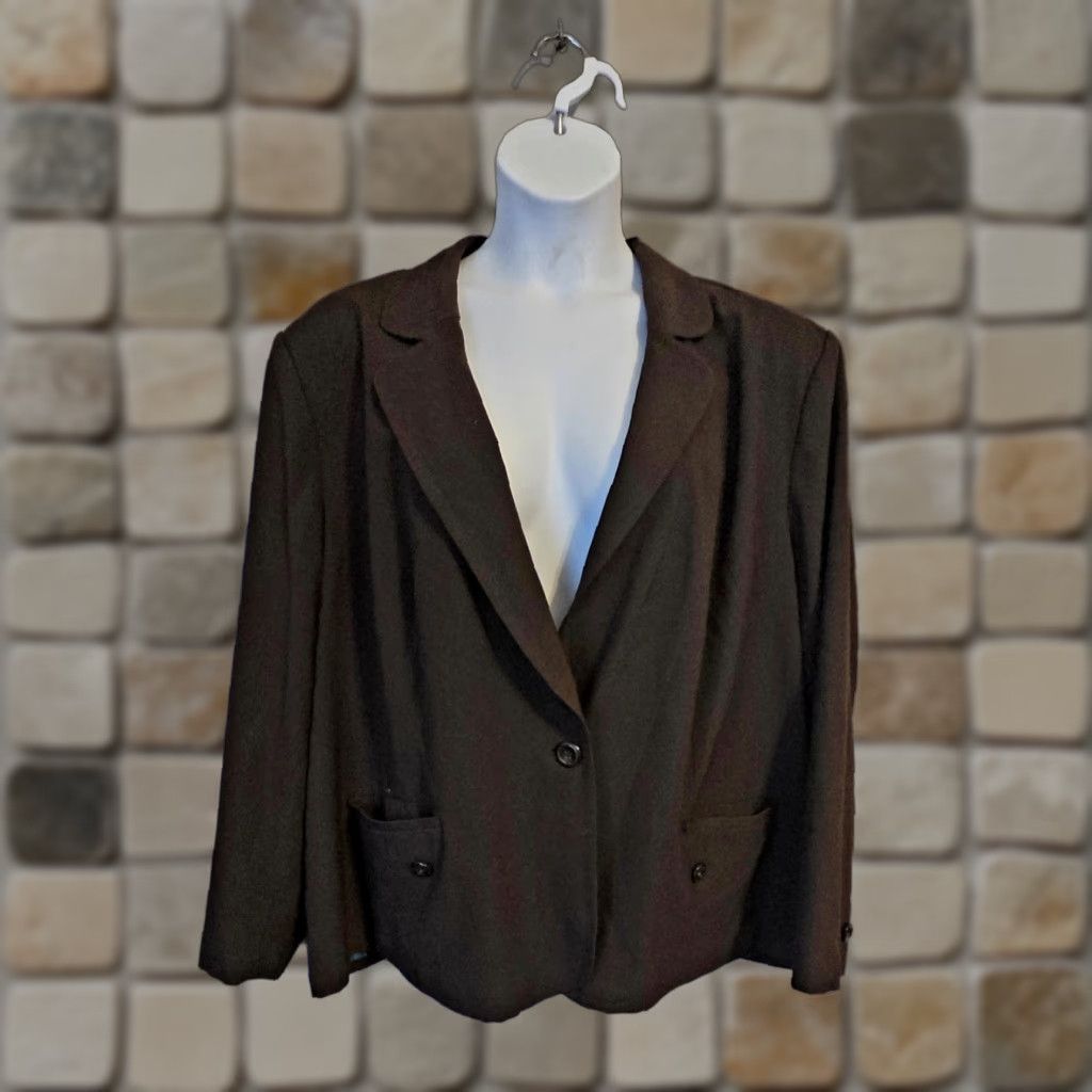Vintage Maggie Barnes Dark Brown Blazer Jacket 4X Women Blazer Jacket Brown 4X Plus Size Long Sleeve Polyester Lining Basic Jacket Mens Women Girls Size XXL / US 16-18 / IT 52-54 - 1 Thumbnail