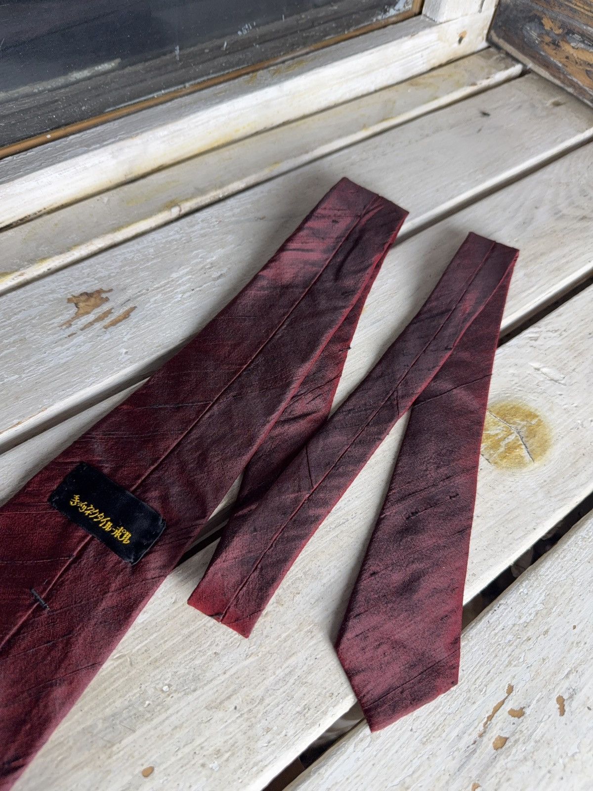 Japanese Brand Retro Vintage Japanese Le Pol Silk Tie Maroon Brush Texture Size ONE SIZE - 5 Thumbnail